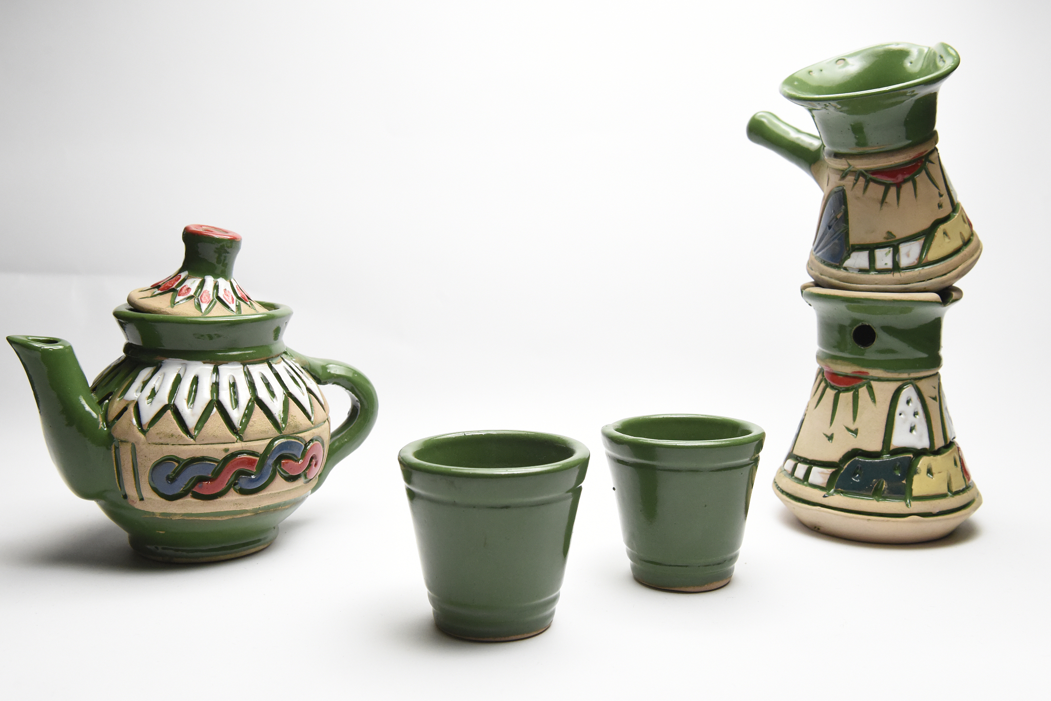 closeup of arabic tea set