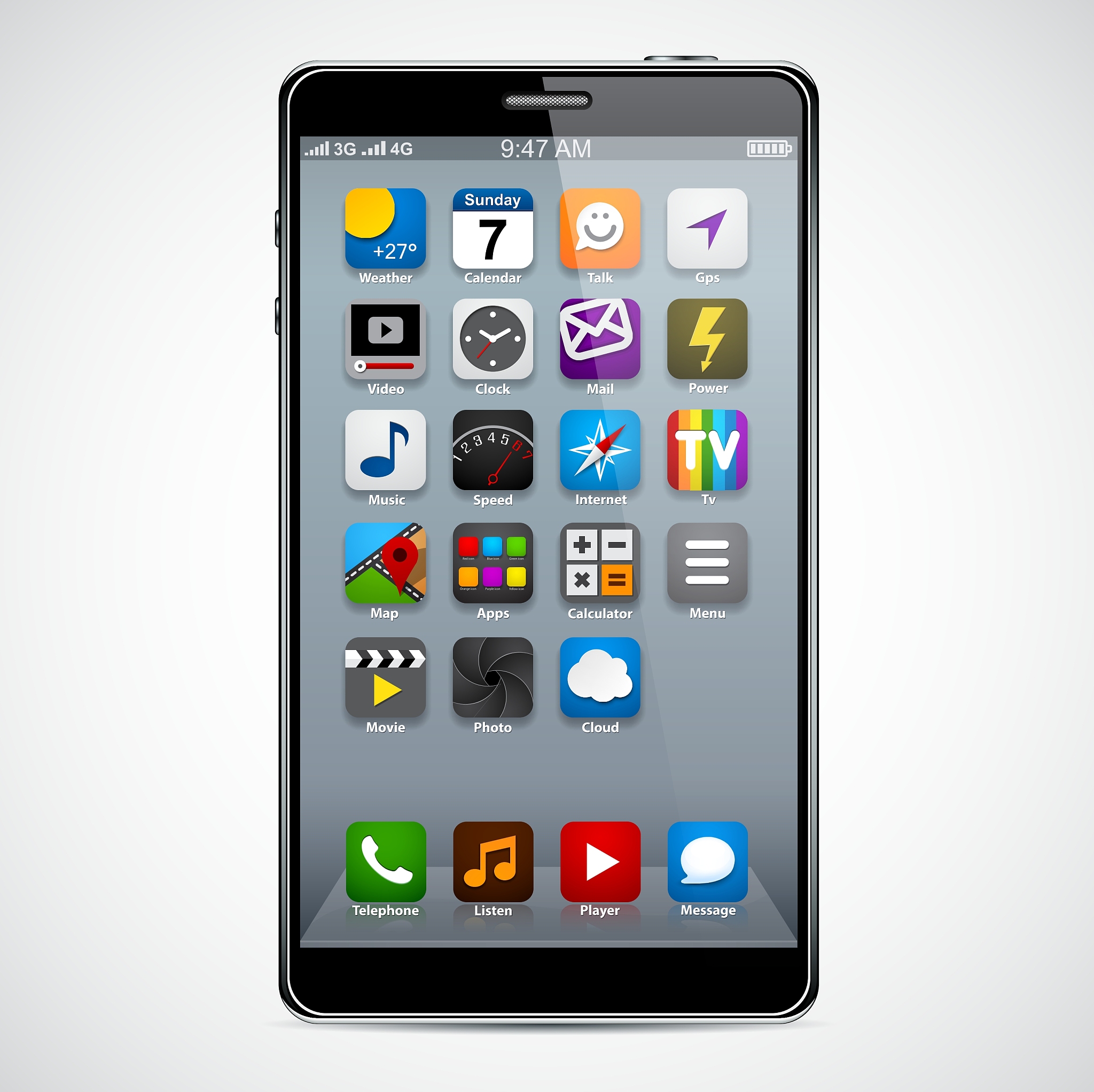 modern smartphone with apps