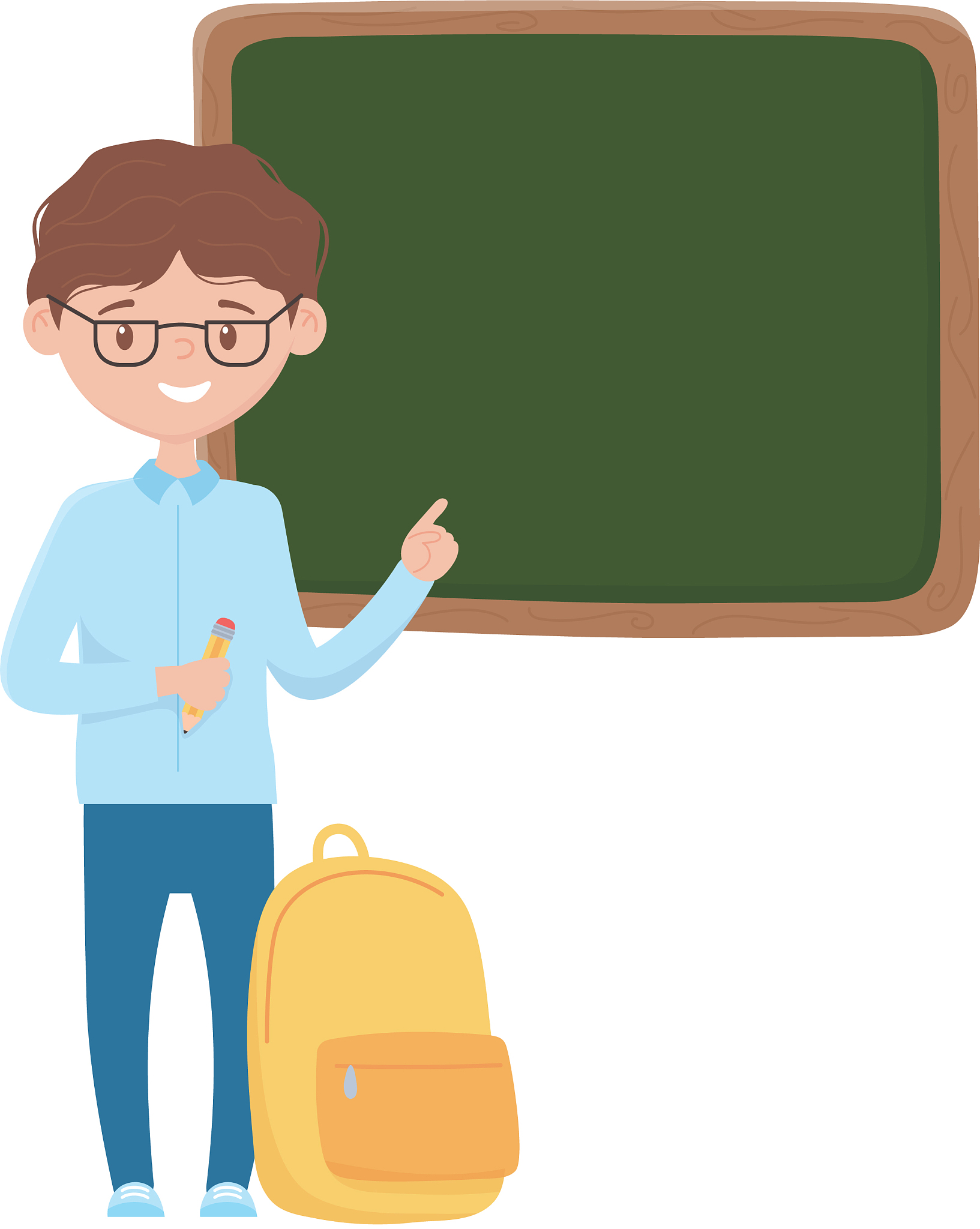 school boy with pencil bag and board design