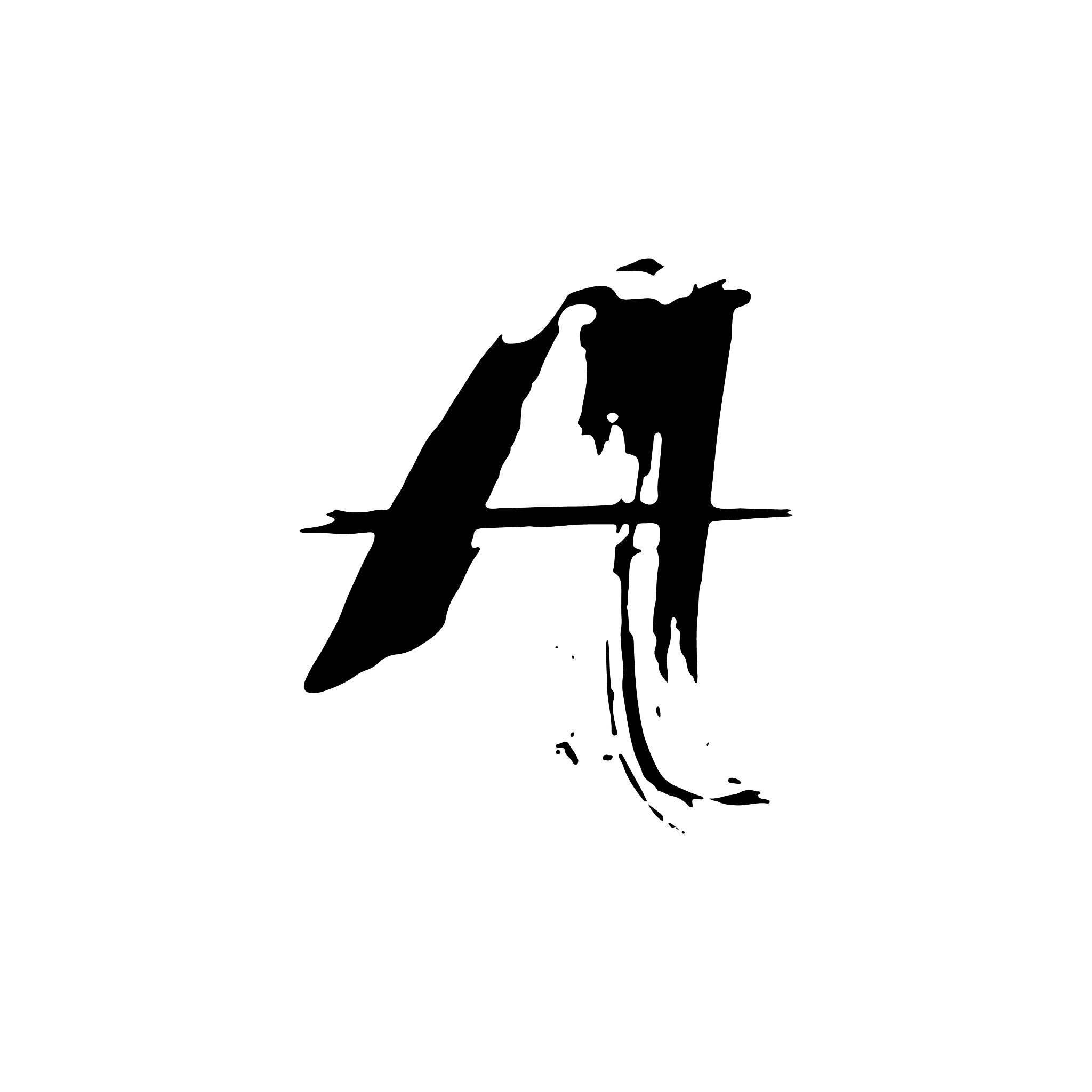 letter a handwritten by dry brush rough strokes