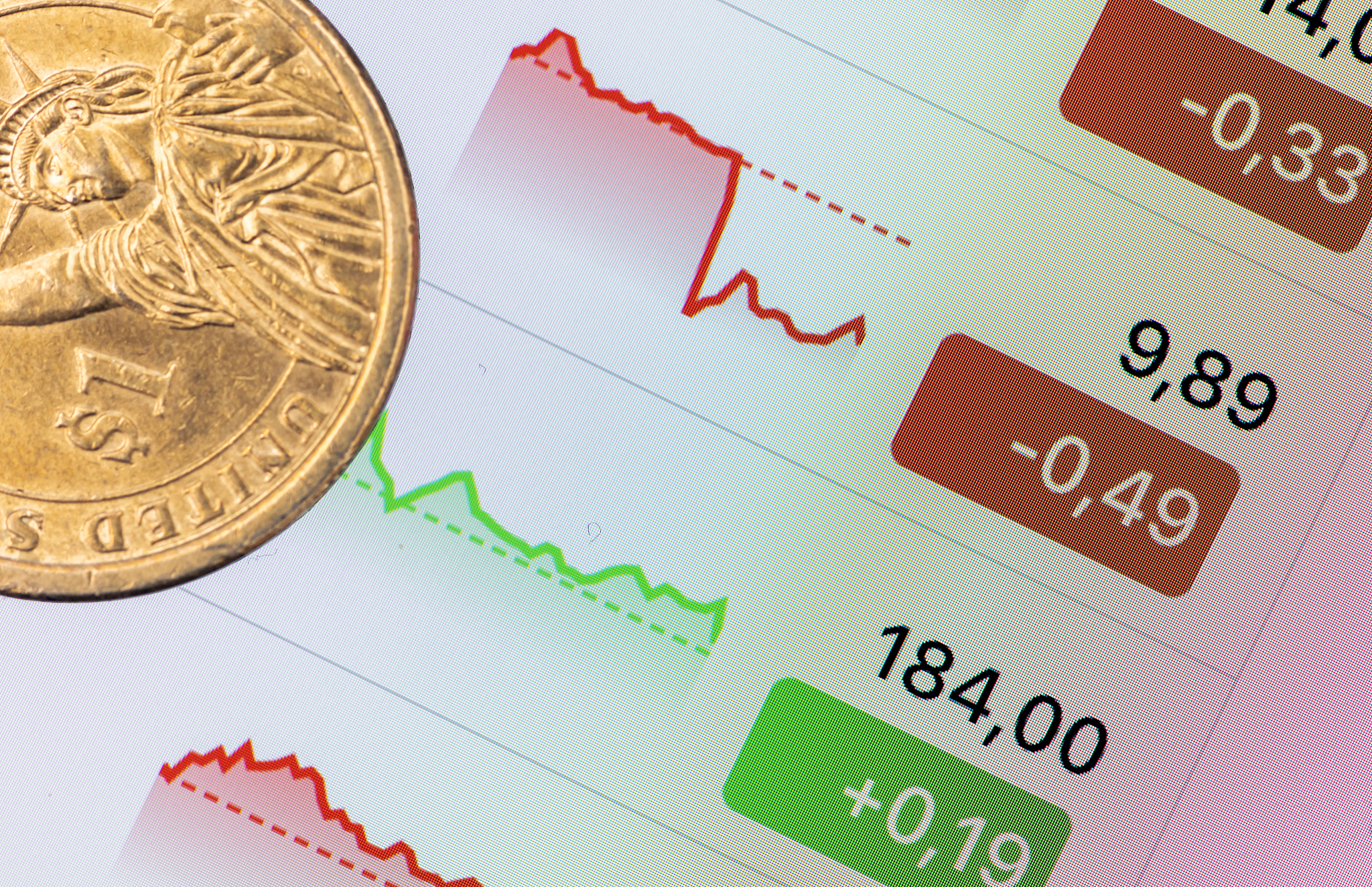 coin with financial data