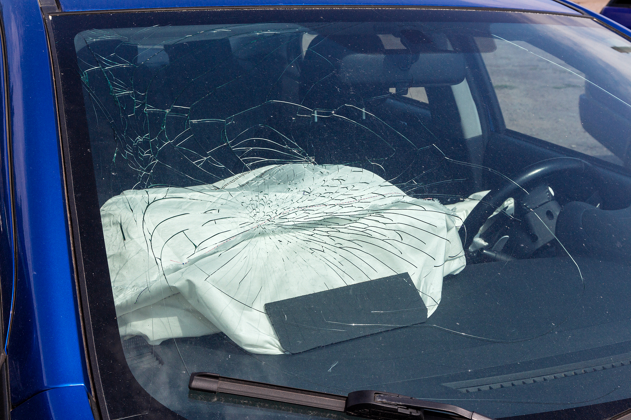 broken windshield and airbag