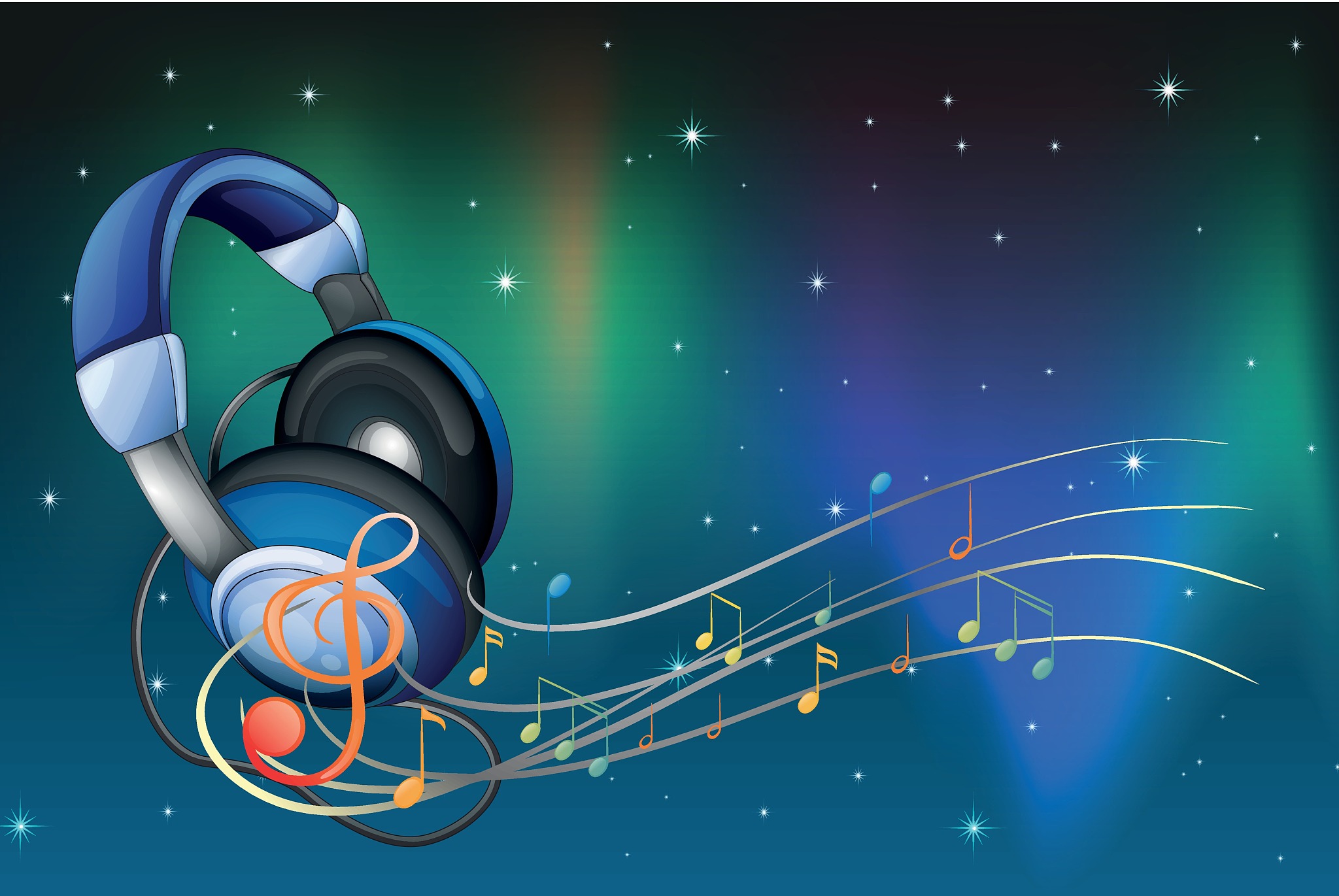 a headphone with musical notes