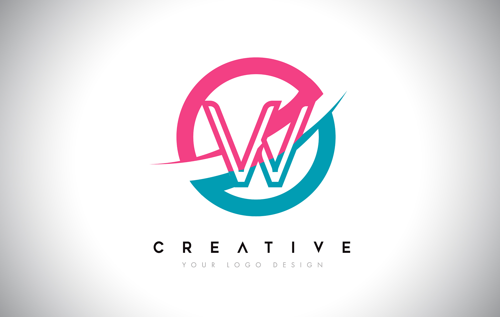 w letter design logo icon with circle and swoosh