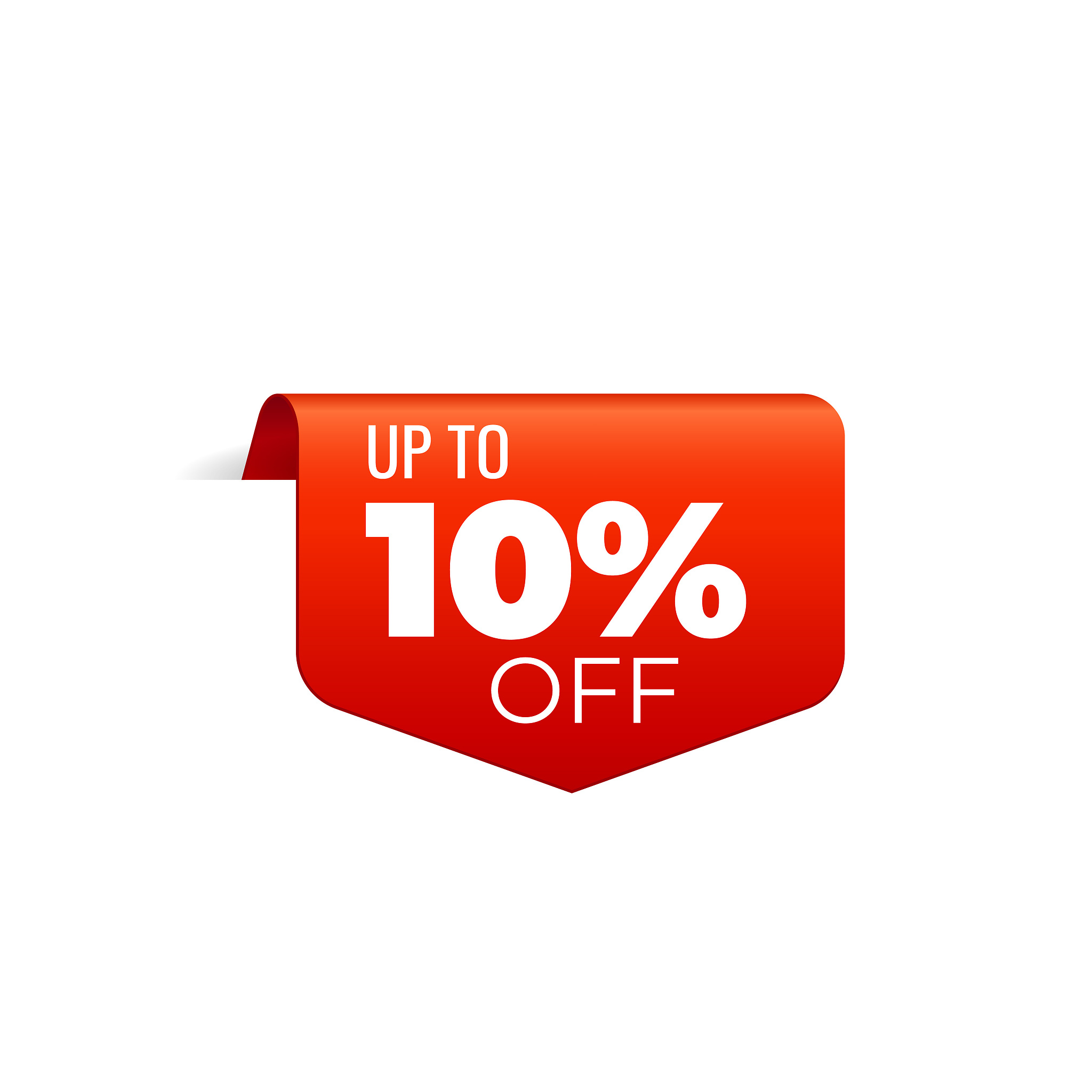 red vector banner ribbon on white background, top bookmark, up t