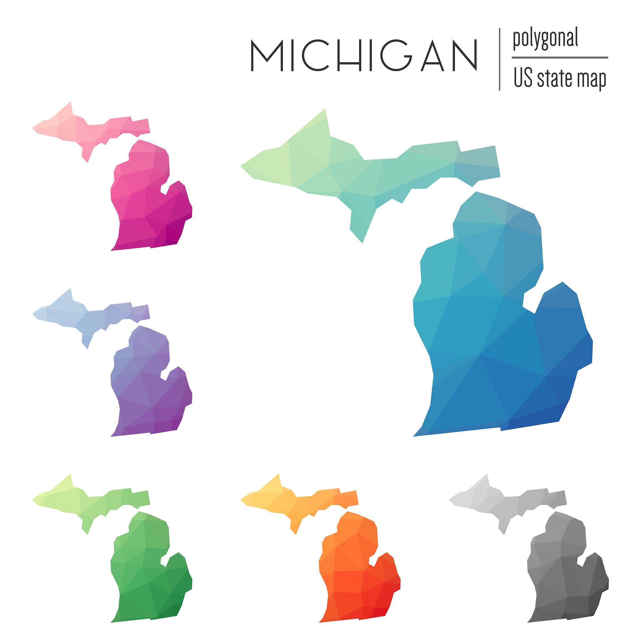 set of vector polygonal michigan maps.