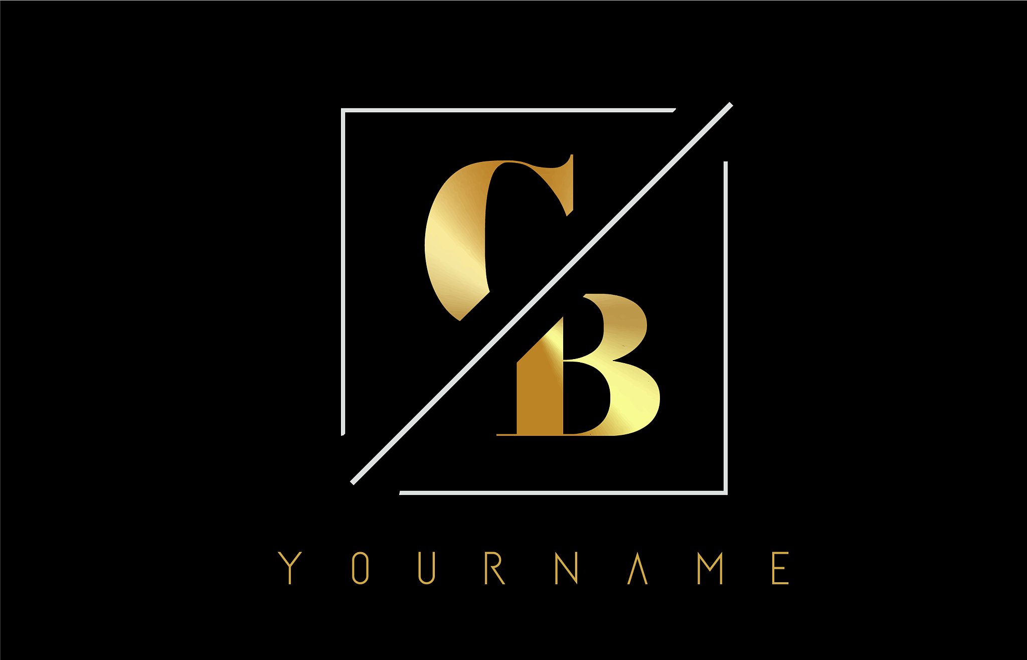 cb golden letter logo with cutted and intersected