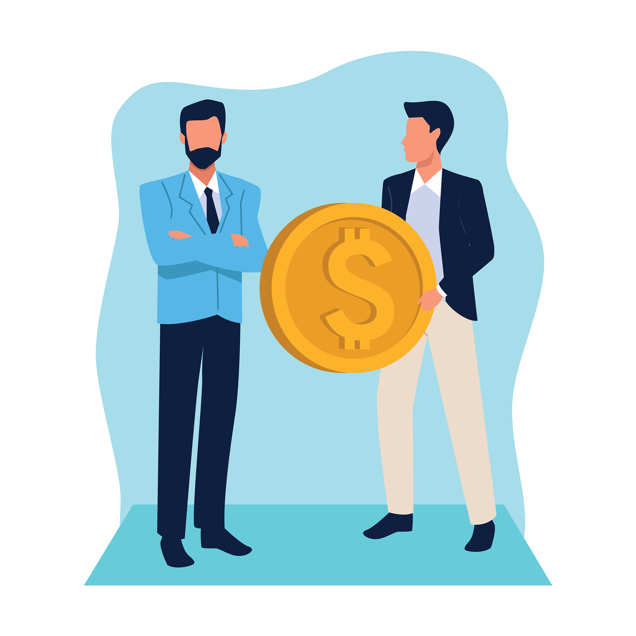 avatar businessmen with big money coin flat