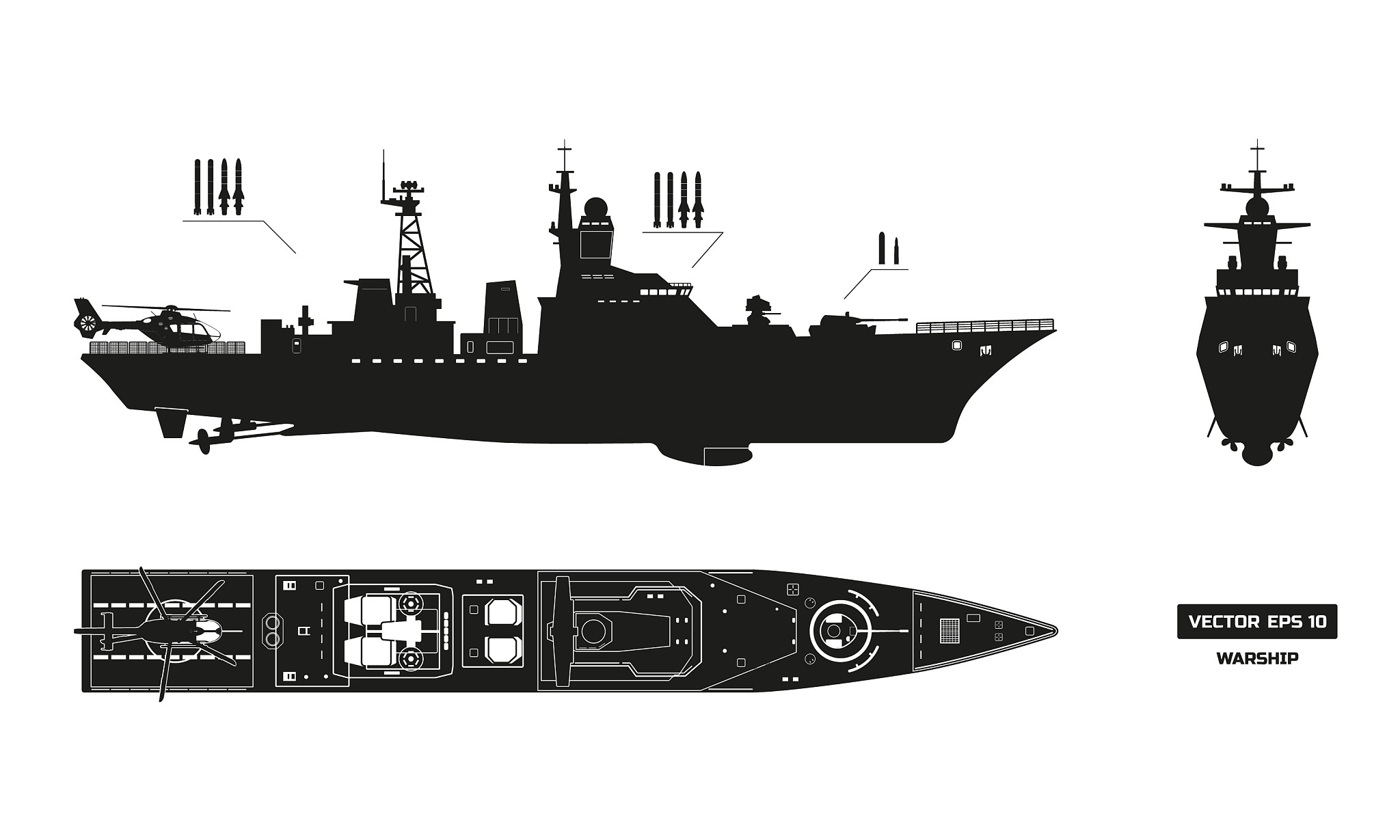 detailed silhouette of military ship