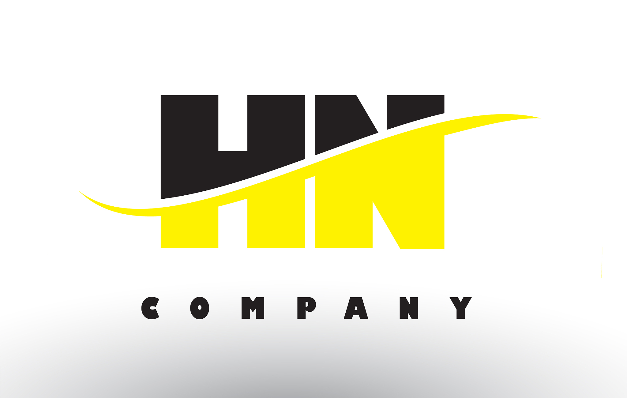 hn h n black and yellow letter logo with swoosh