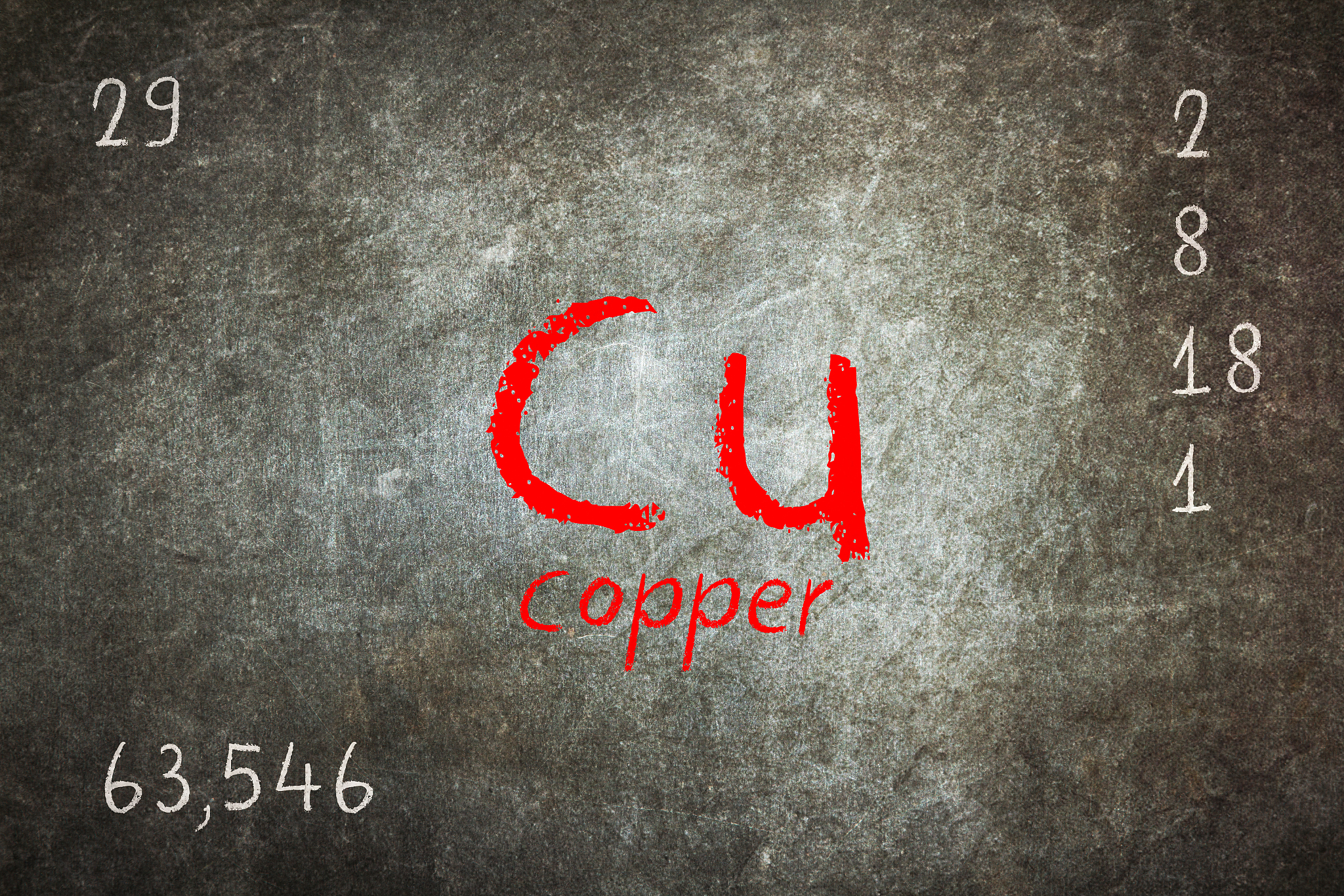 isolated blackboard with periodic table, copper