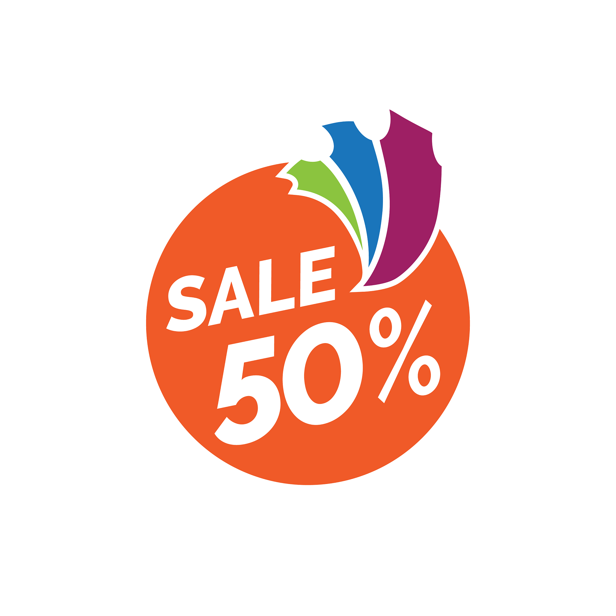 market label with text 50 percent sale and ticket