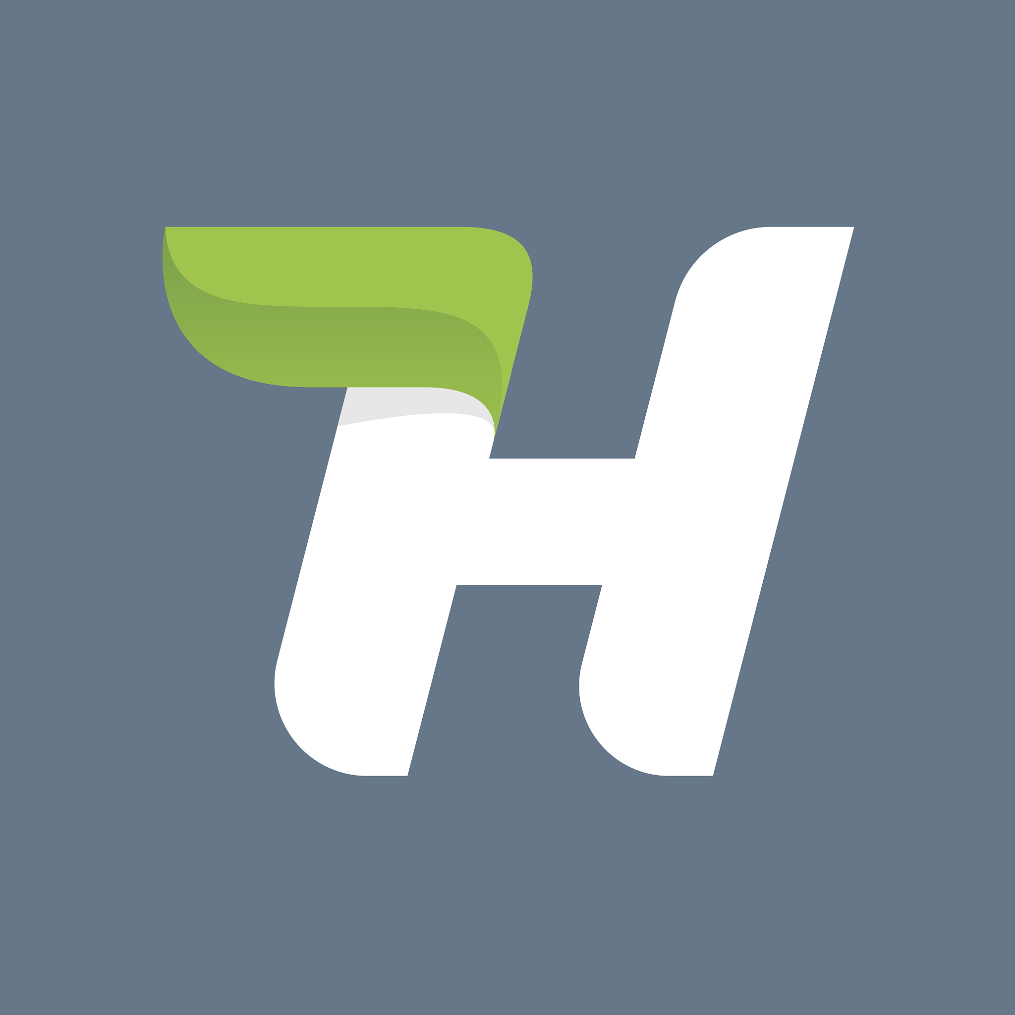 h letter icon with green leaf.