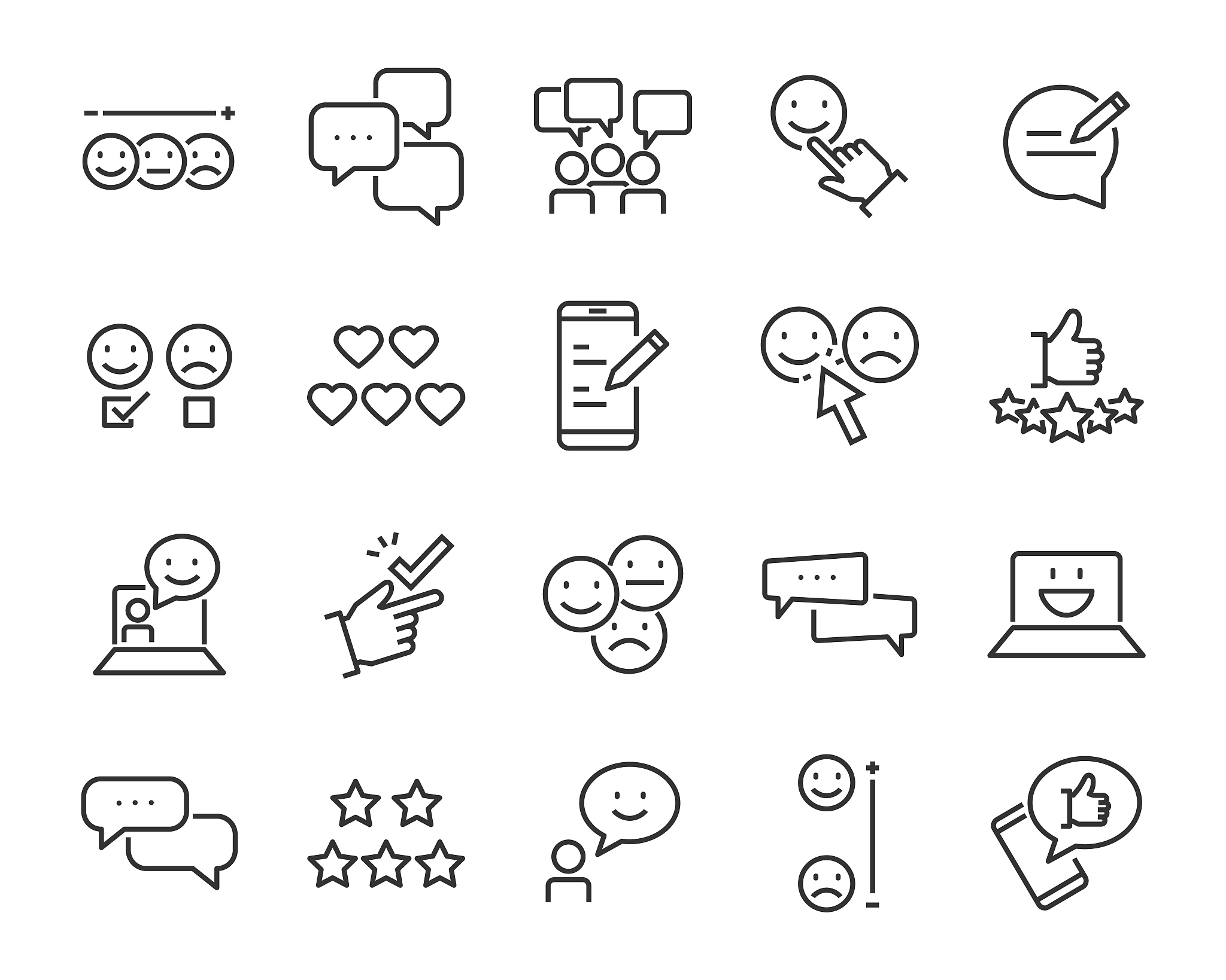 set of communication icons, such as chat, feedback, emotion, rev