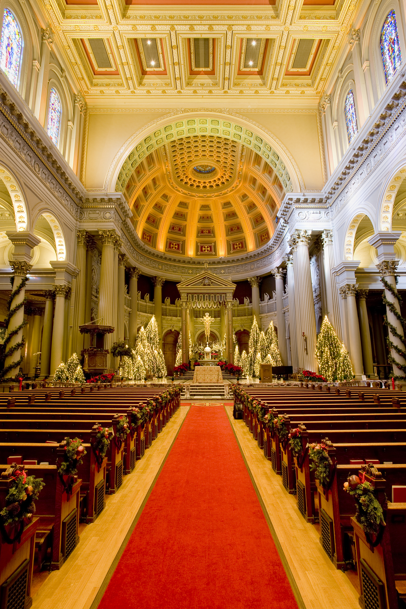 cathedral decorated for christmas