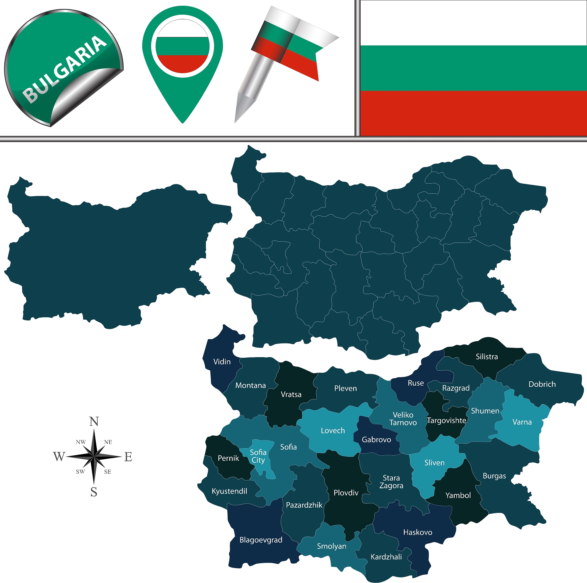 bulgaria map with named divisions
