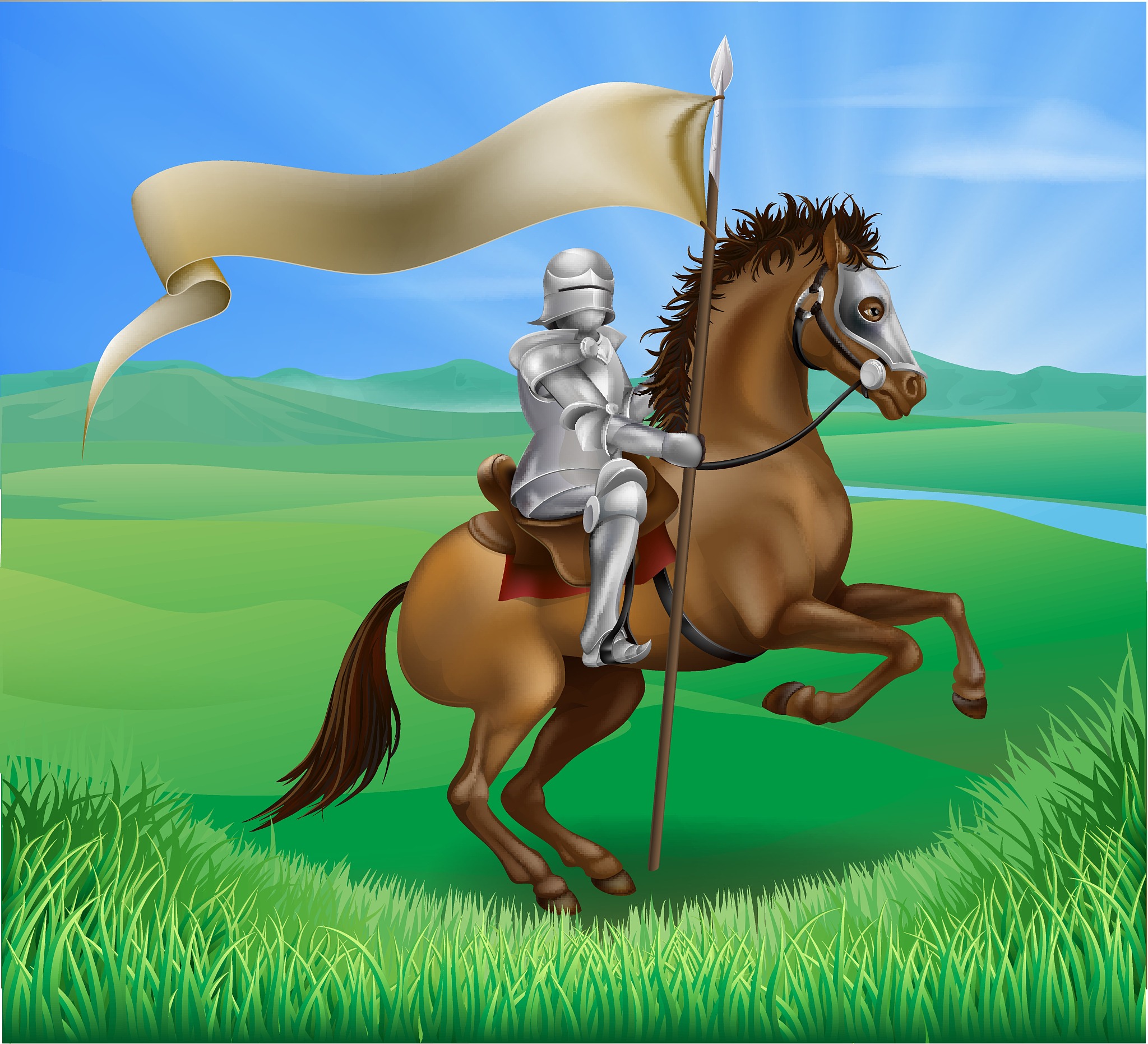 knight and horse with banner