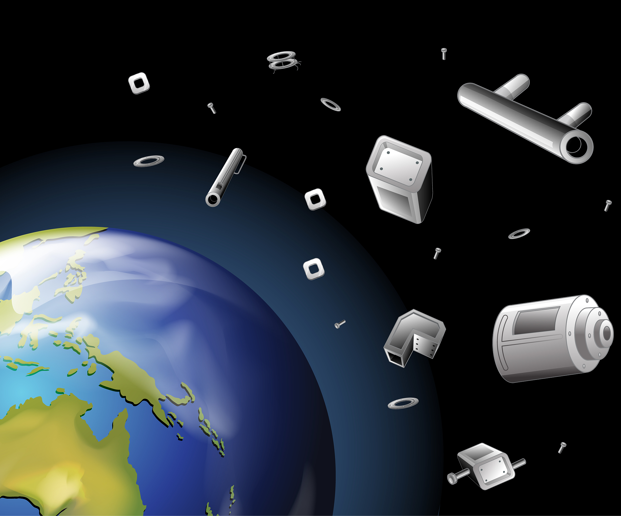 earth and trash in the space