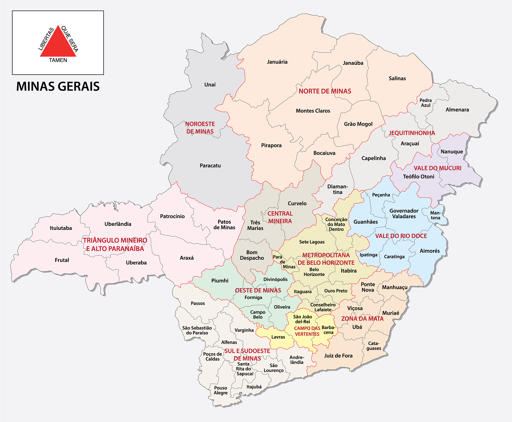 minas gerais administrative map with flag