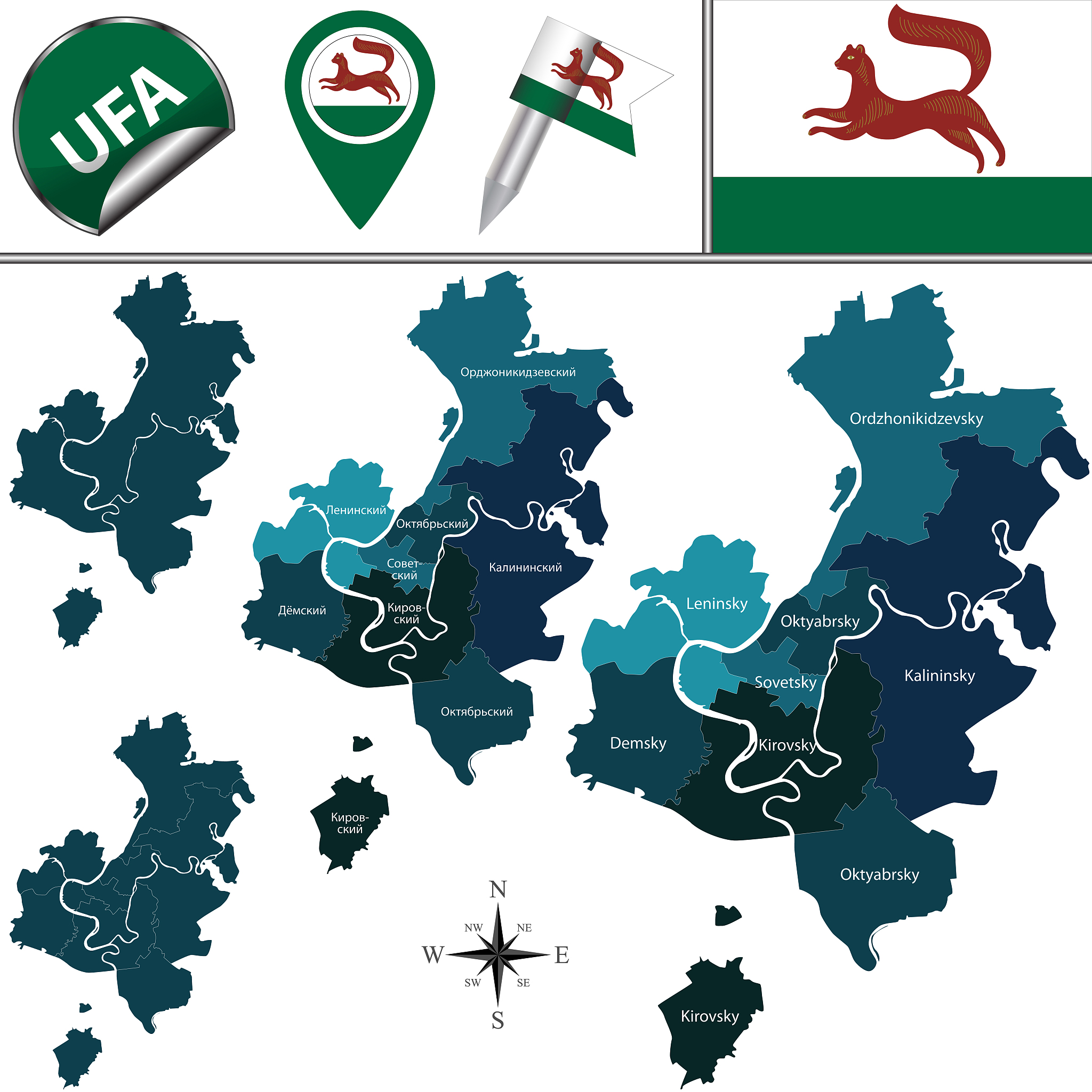 map of ufa with districts
