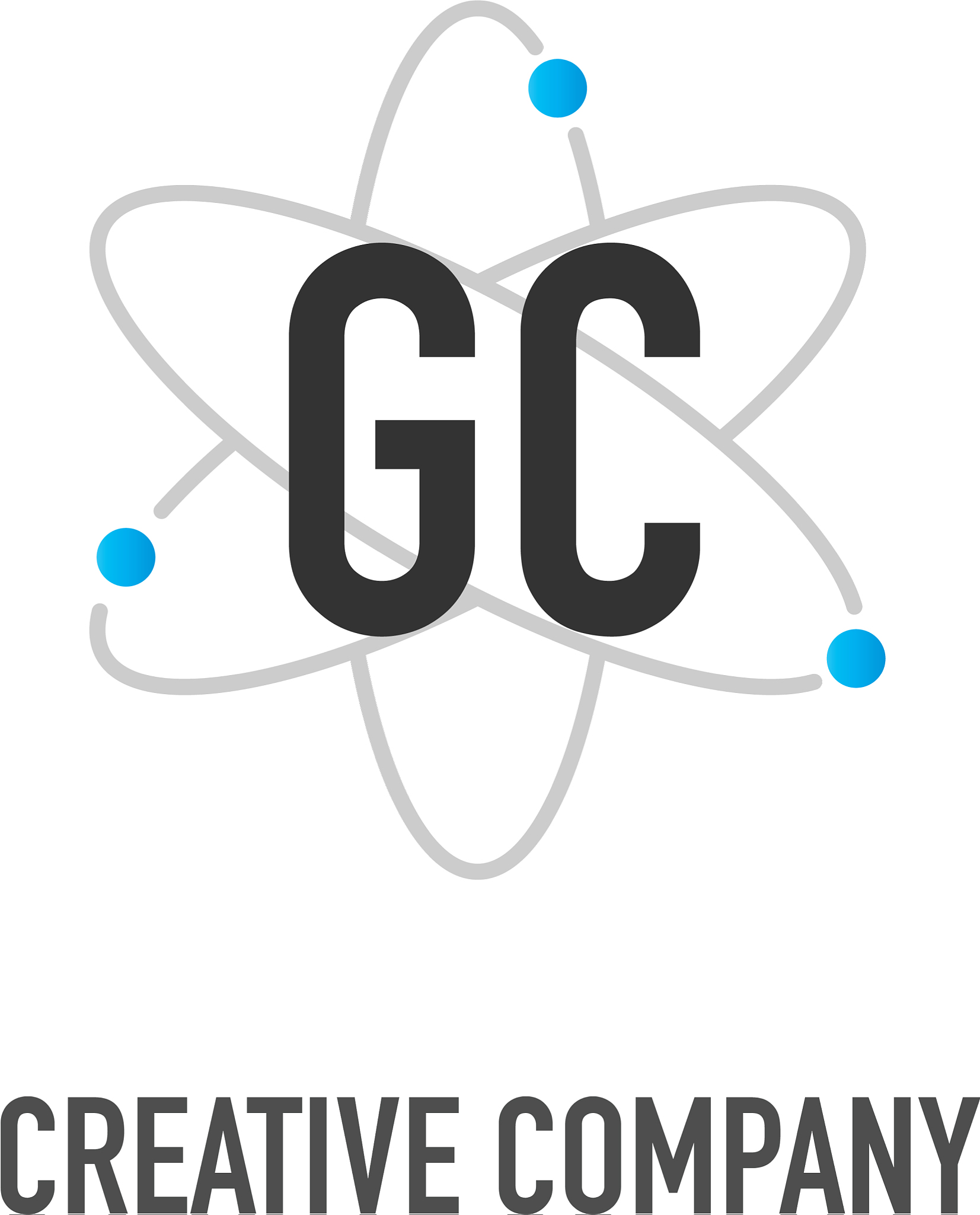 initial letter gc atom neutron design logo