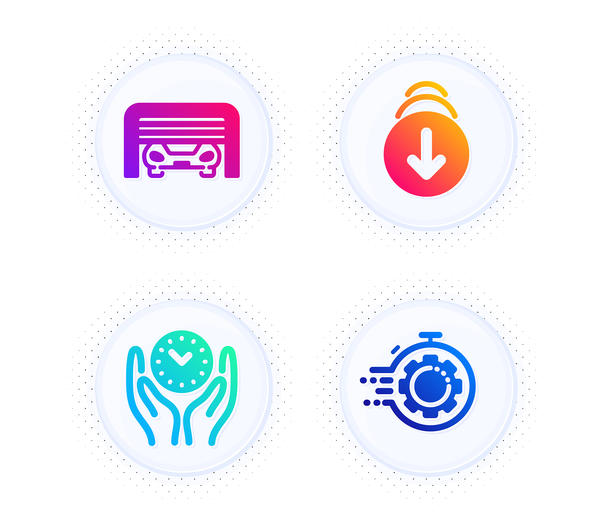 safe time scroll down and parking garage icons