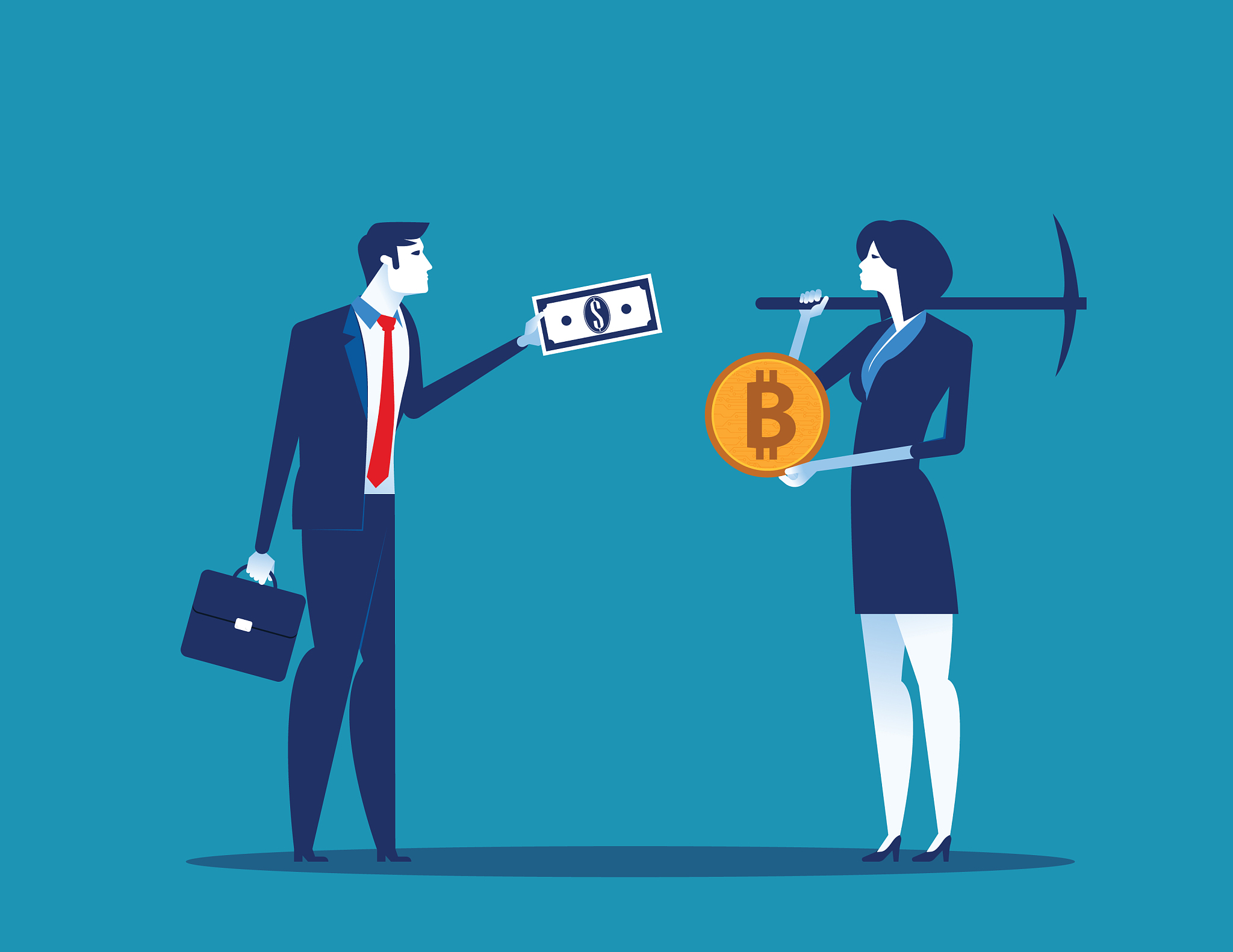 businessman exchange bitcoin cryptocurrency