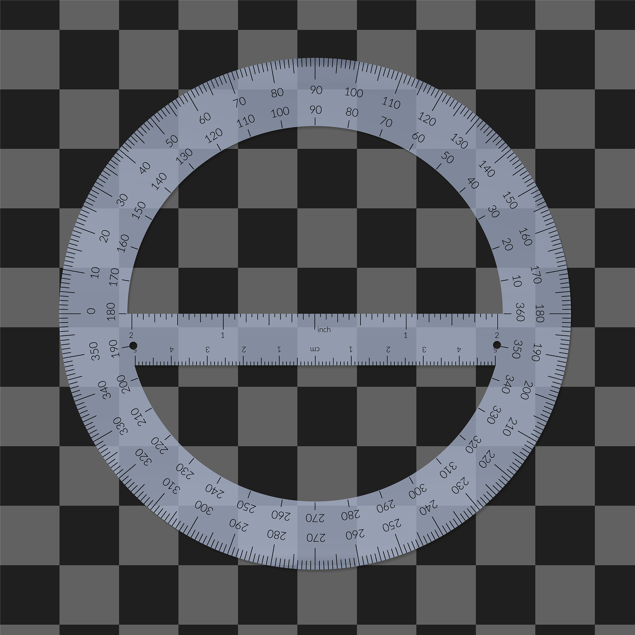 plastic circular protractor with a ruler in metric and imperial 