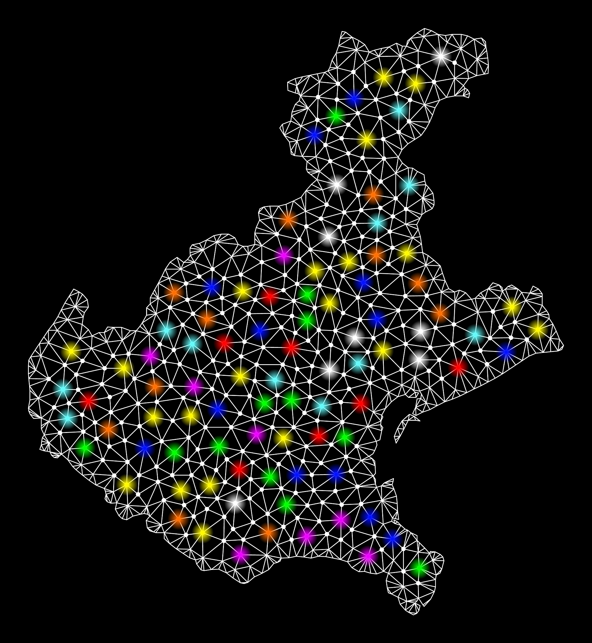 mesh 2d map of veneto region with colorful light