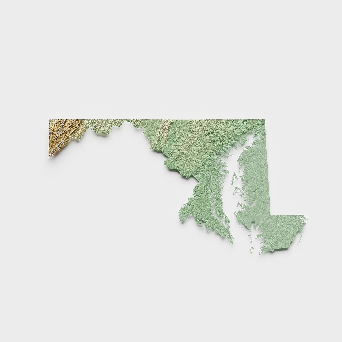 马里兰地形起伏地图- 3d渲染