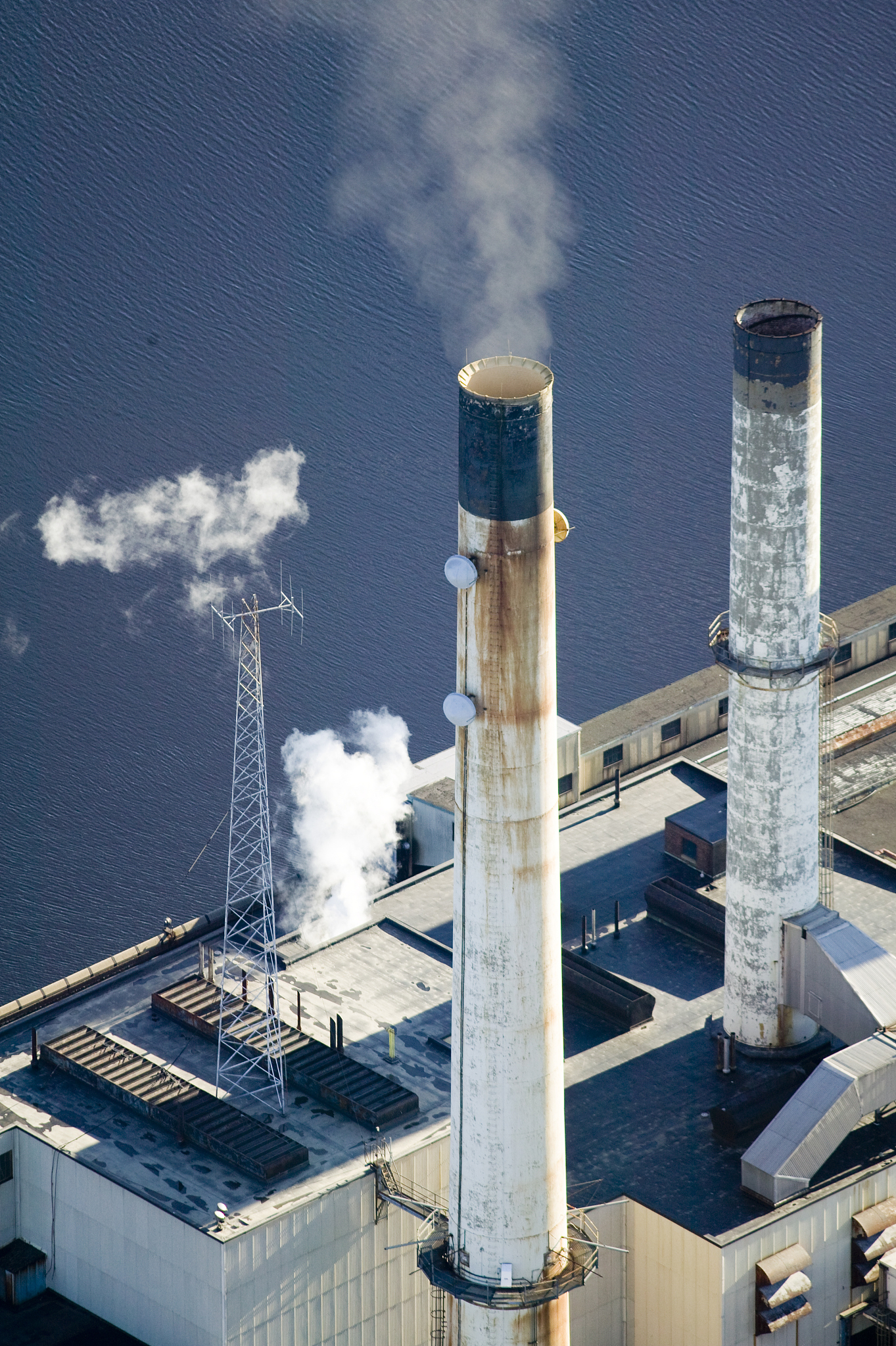 usa, massachusetts, somerset, power plant smoke stacks