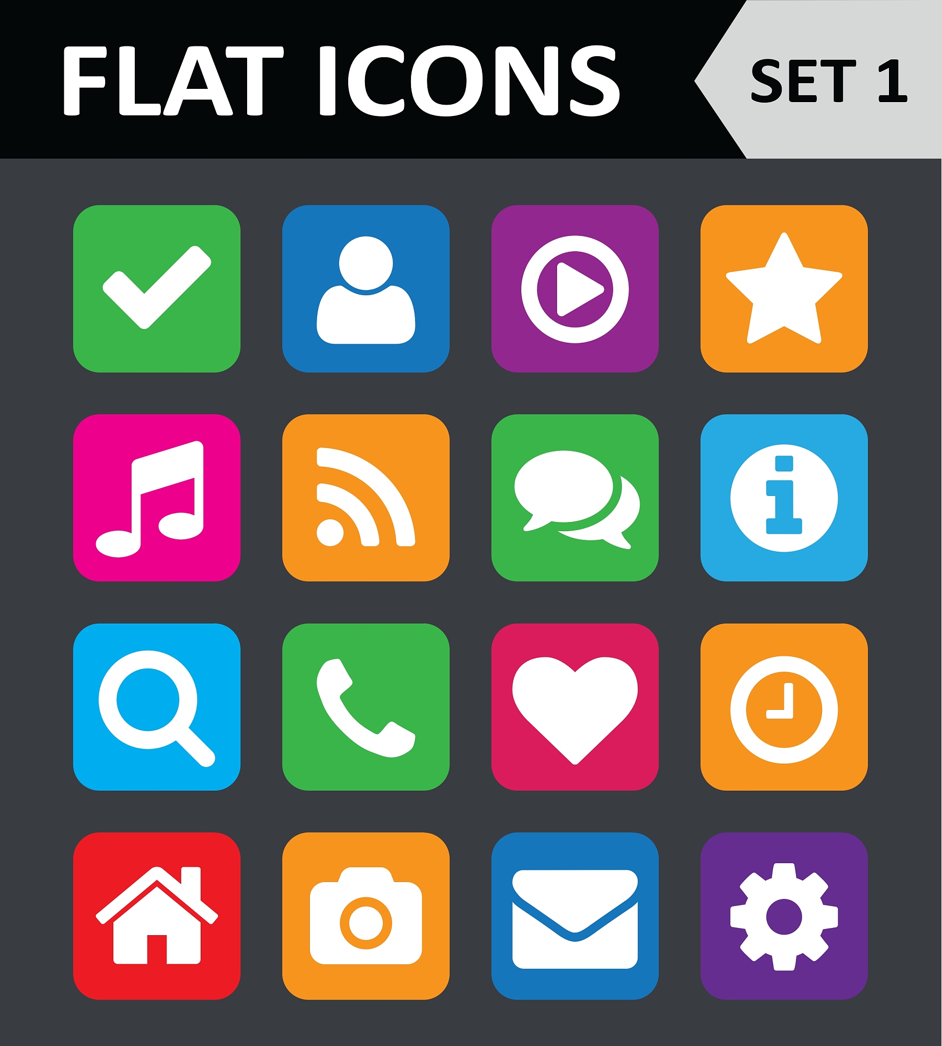 universal colorful flat icons set 1