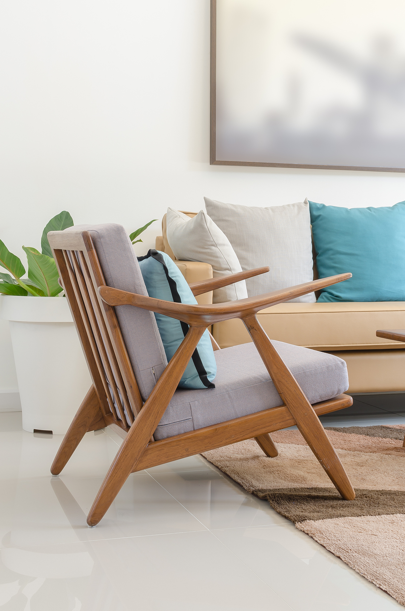 wooden chair with pillow in modern living room