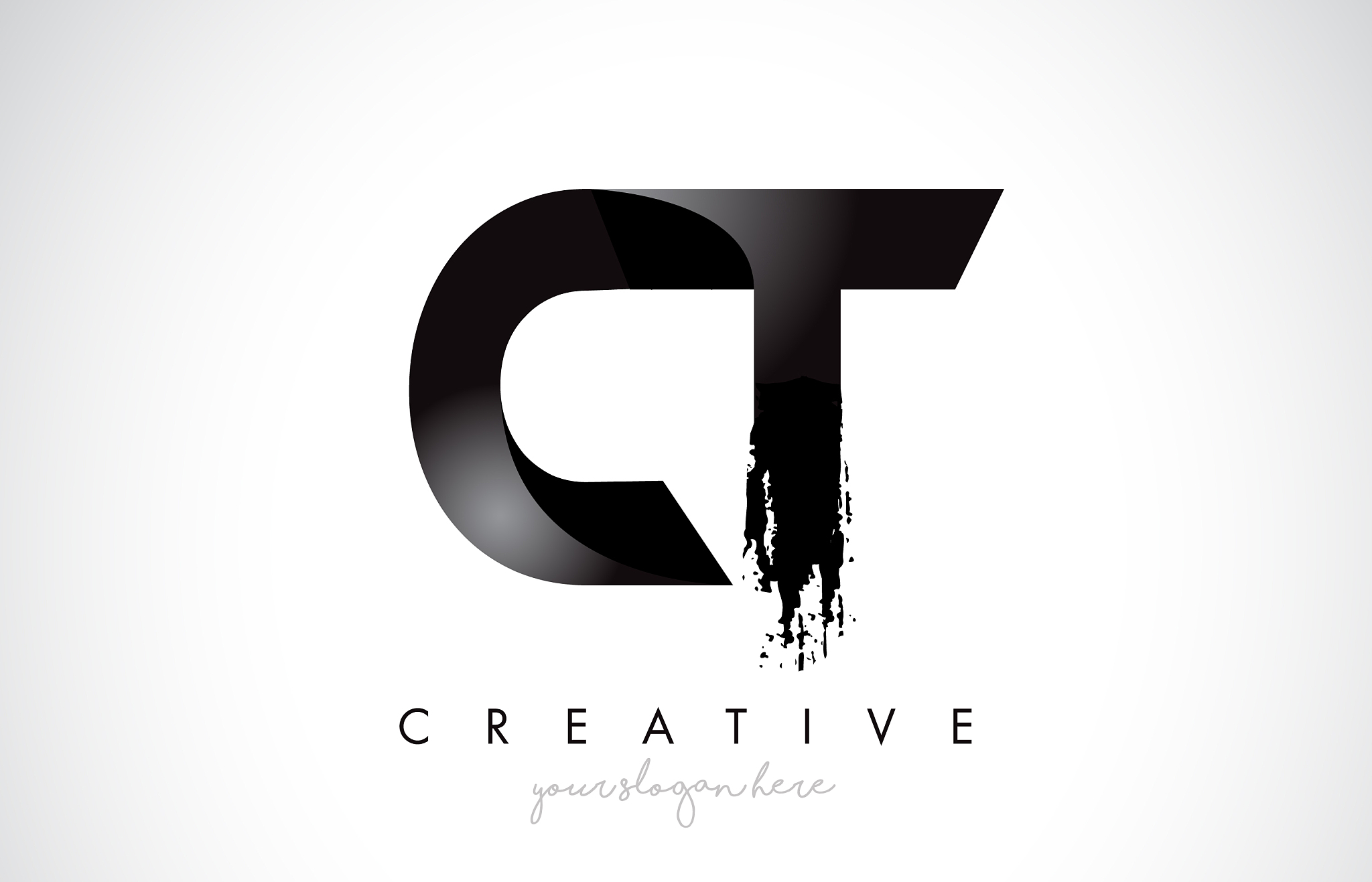 ct letter design with brush stroke and modern 3d
