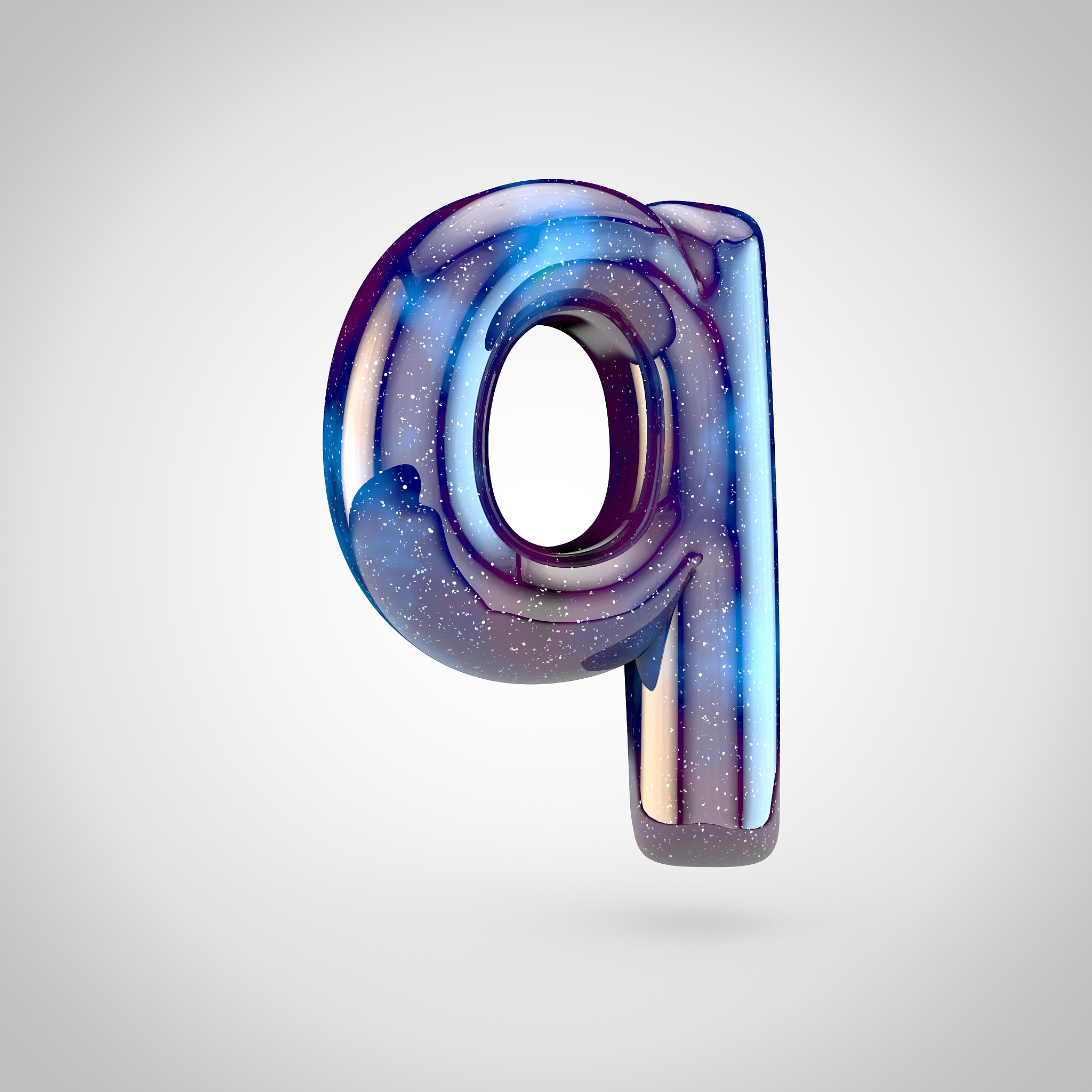 3d render of galaxy letter q lowercase with glittering stars and