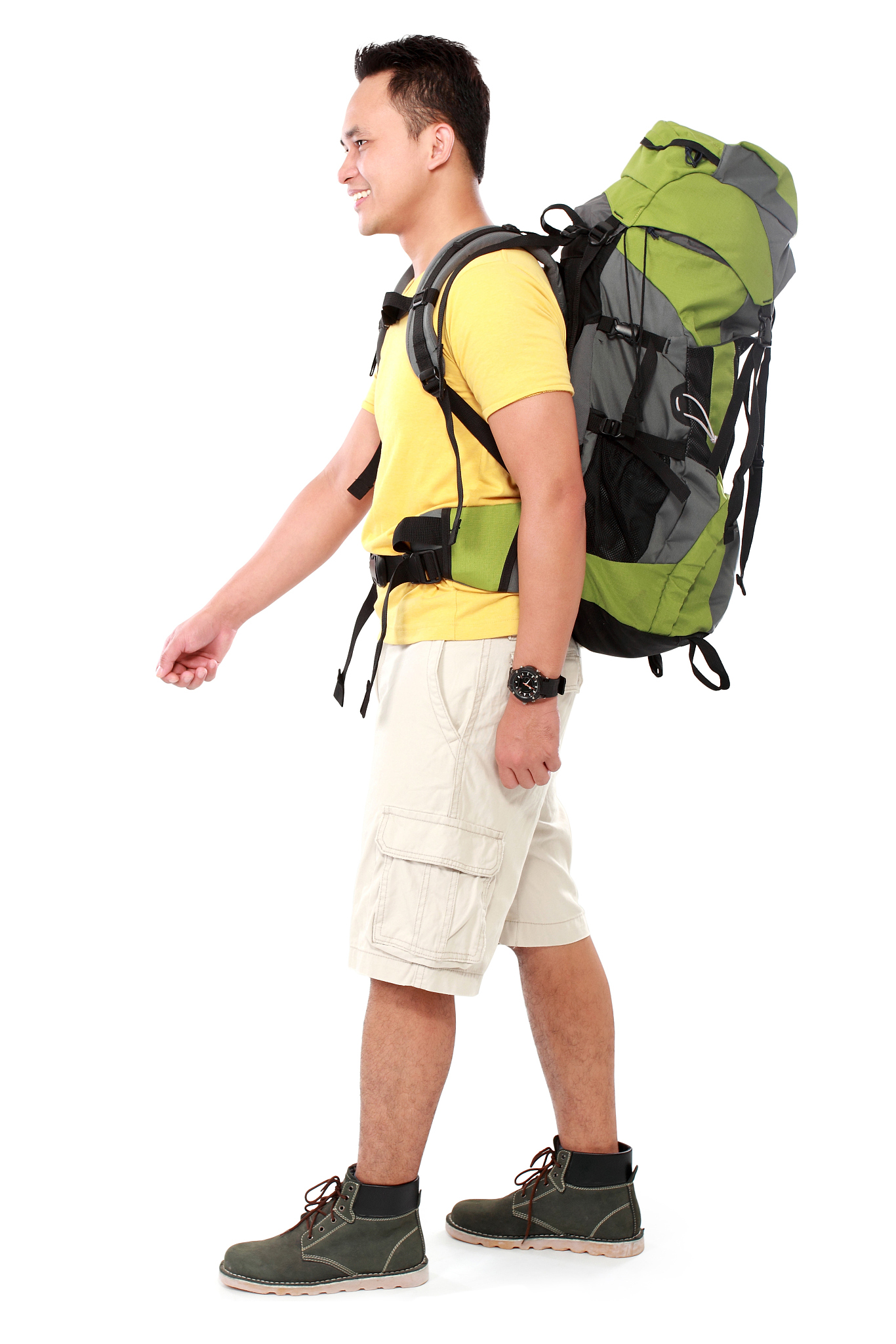 male hiker with backpack walking
