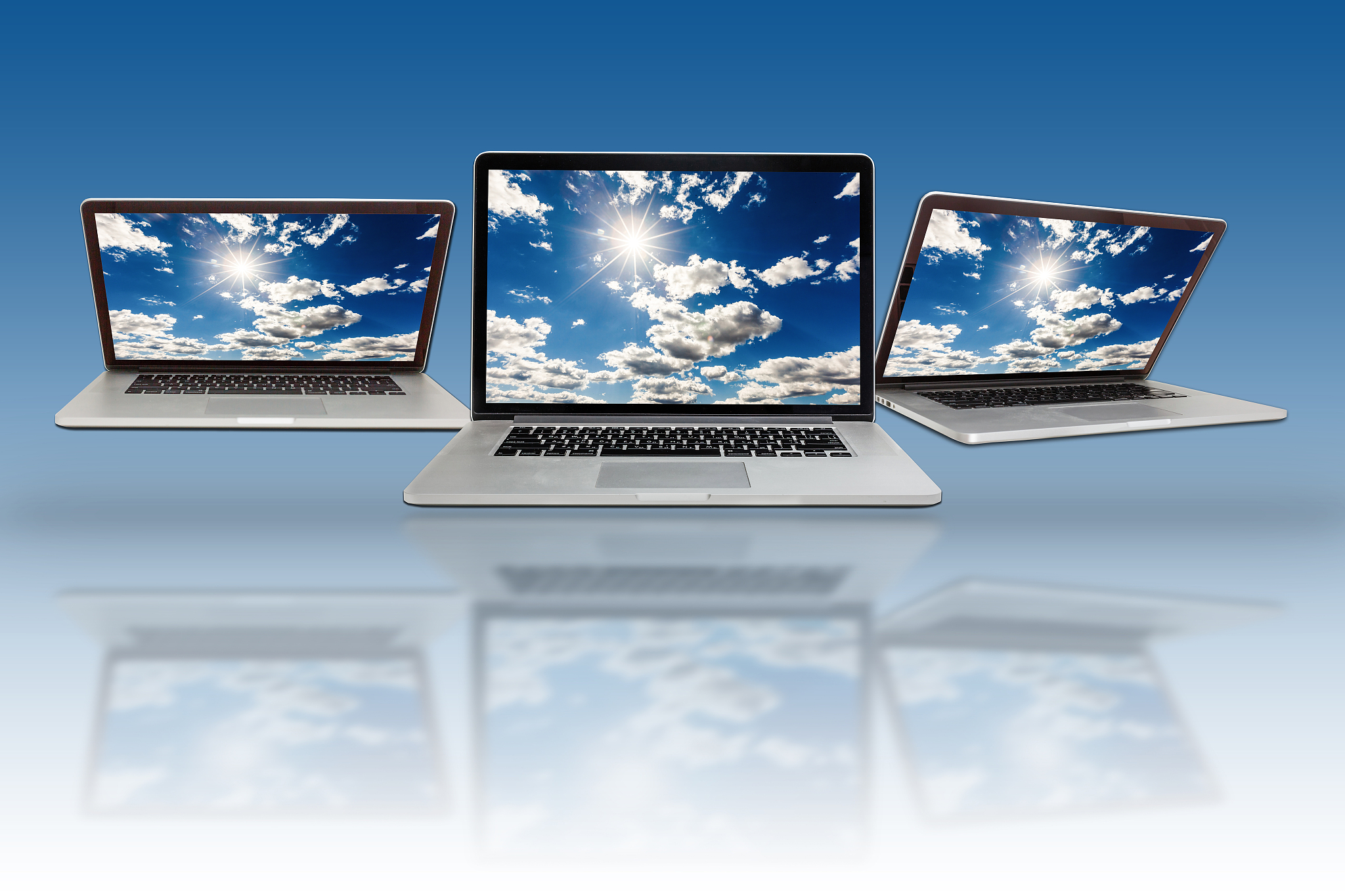 isolated laptop with empty space computer sky