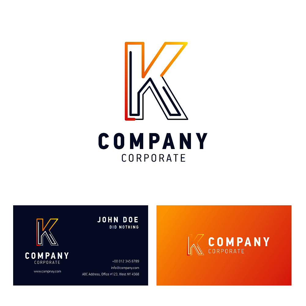 k company logo design with visiting card vector