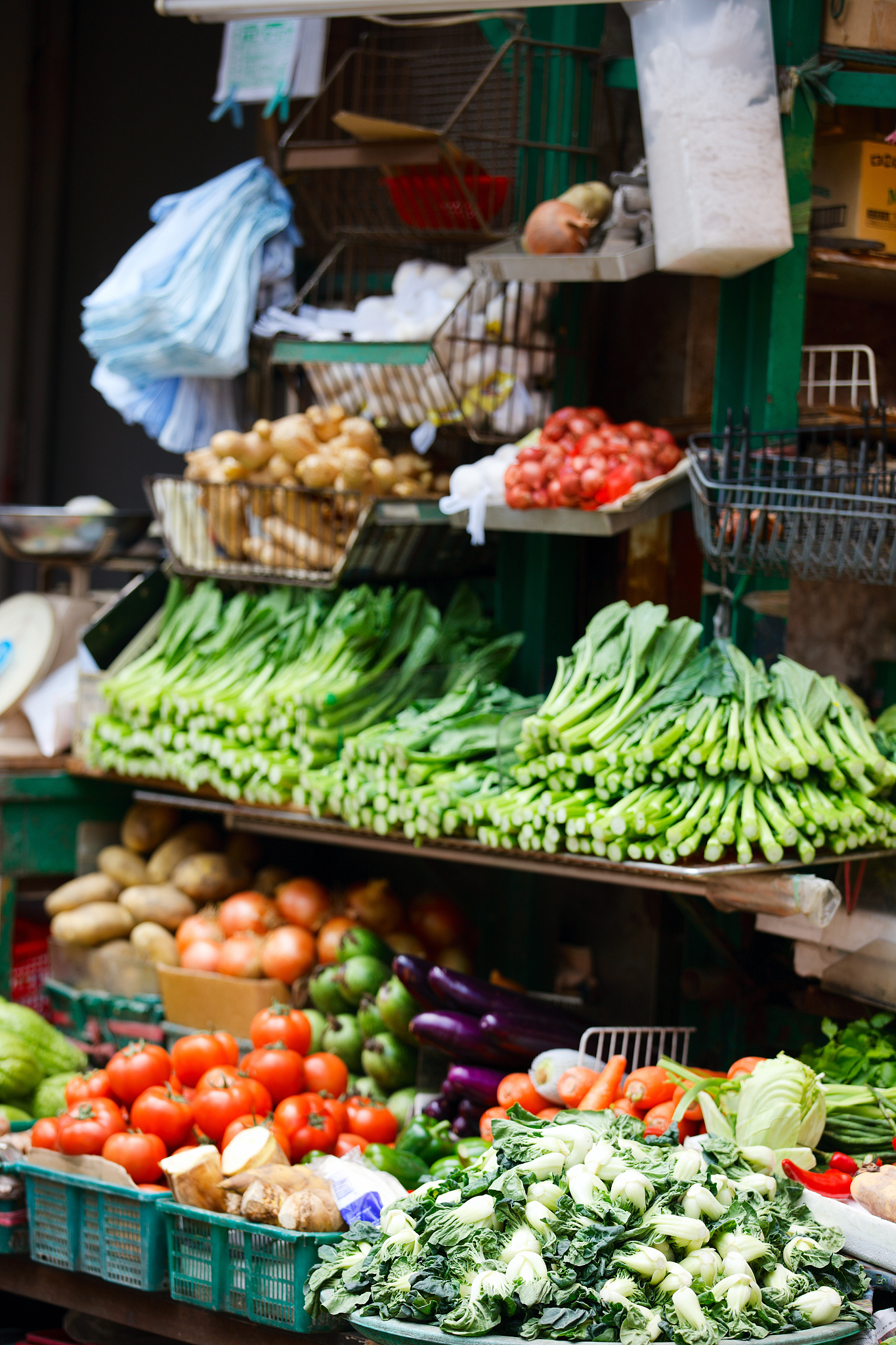 herbs and vegetables at market