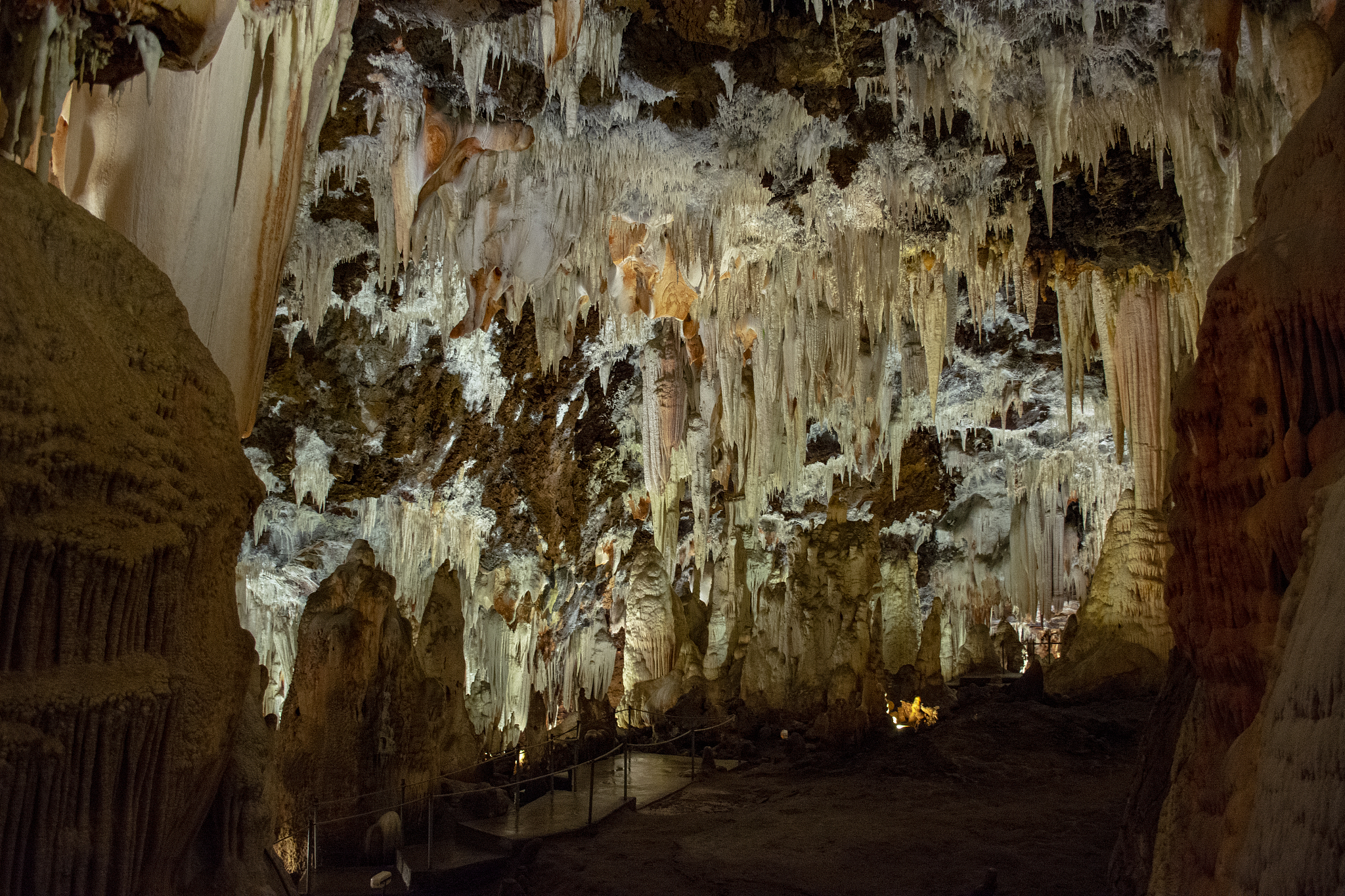 a shot inside the cuevas del aguila stalactite cave in avila, sp