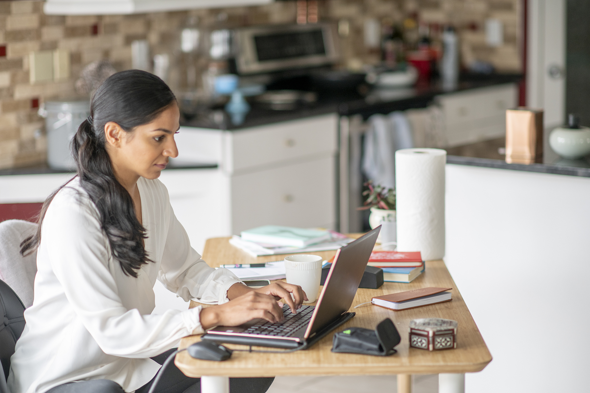 young woman working from home