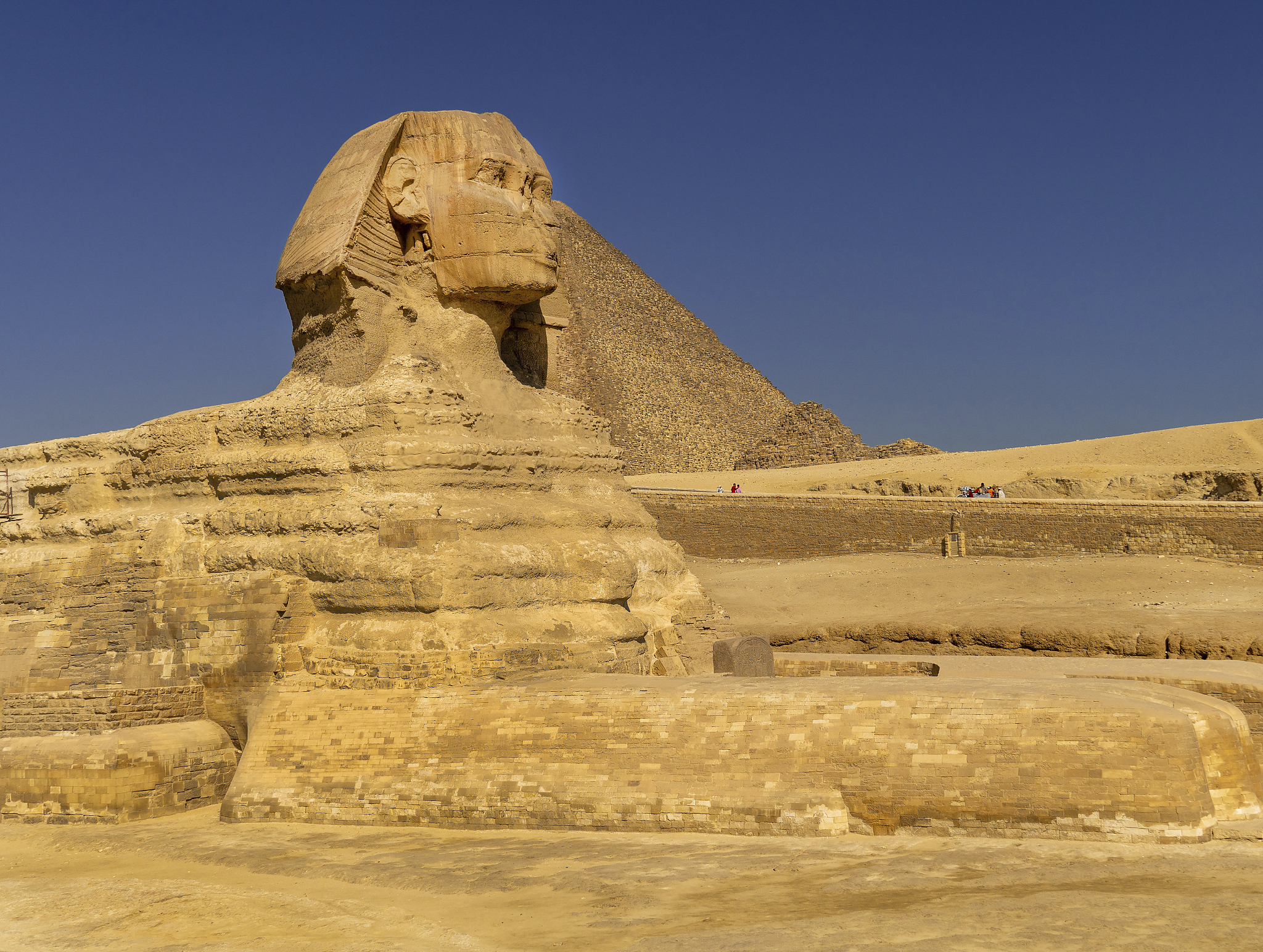 the great sphinx of giza showing a side view of the head and fac