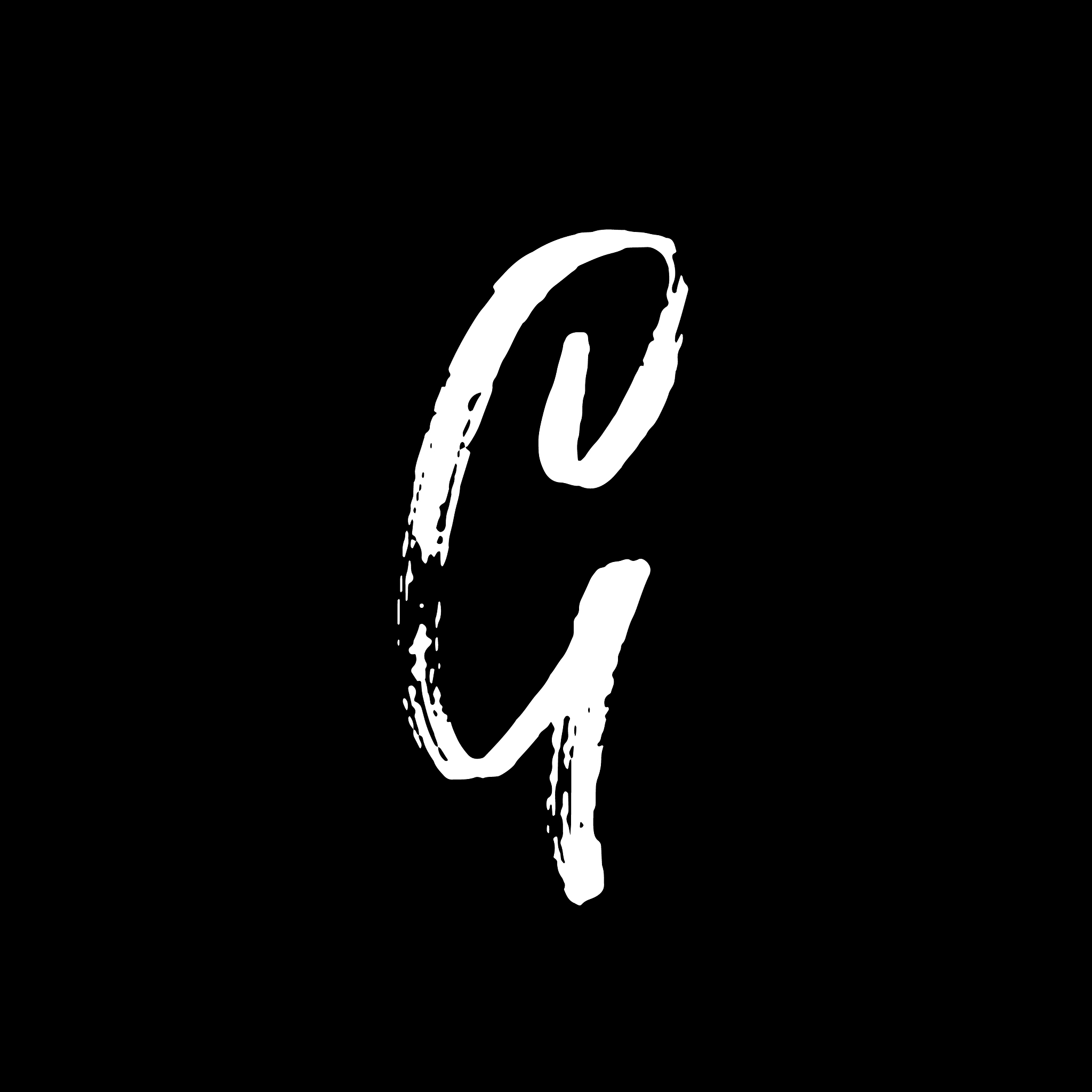 letter g handwritten by dry brush rough strokes