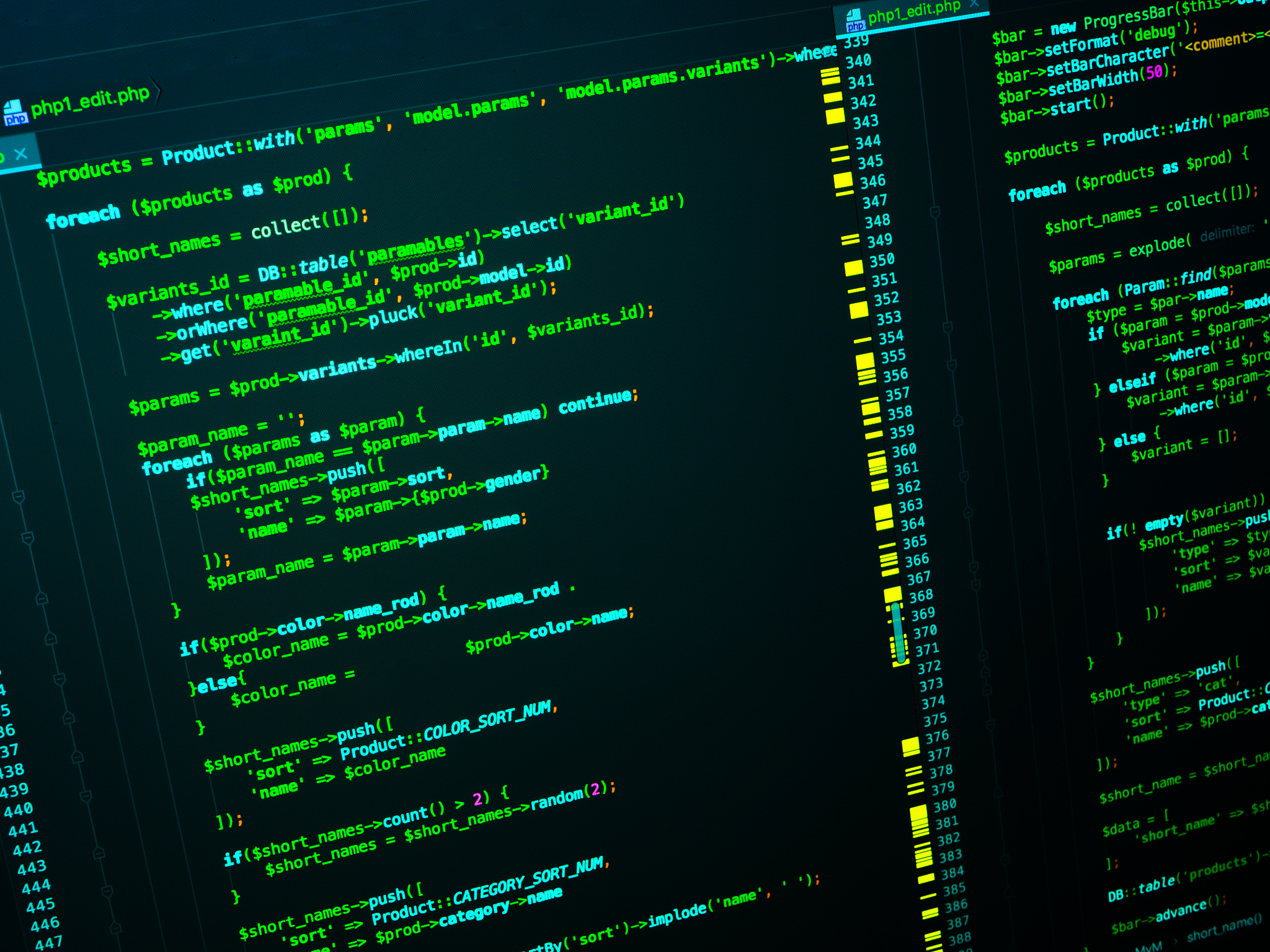 site developing. php code on the computer