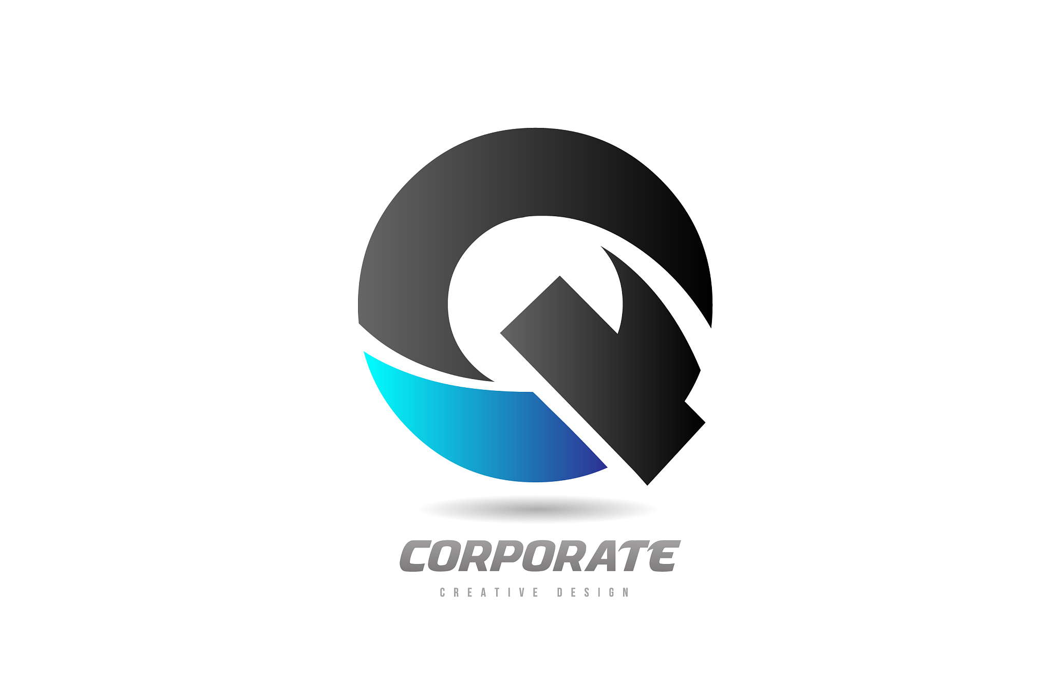 blue black alphabet letter q logo icon design for