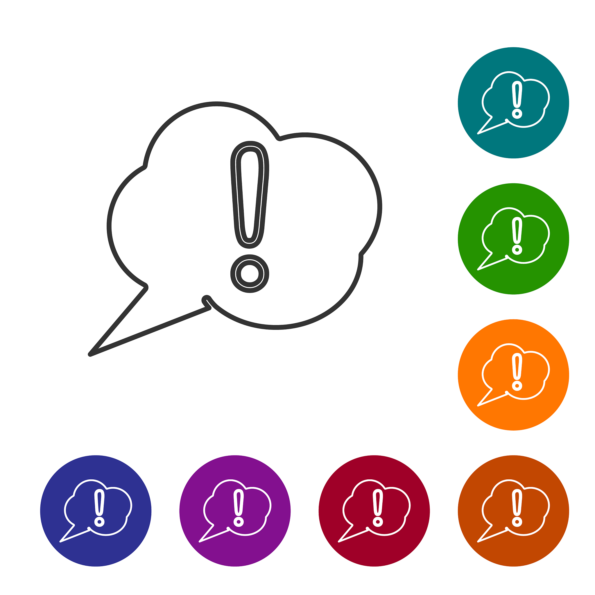 grey line speech bubble and exclamation icon