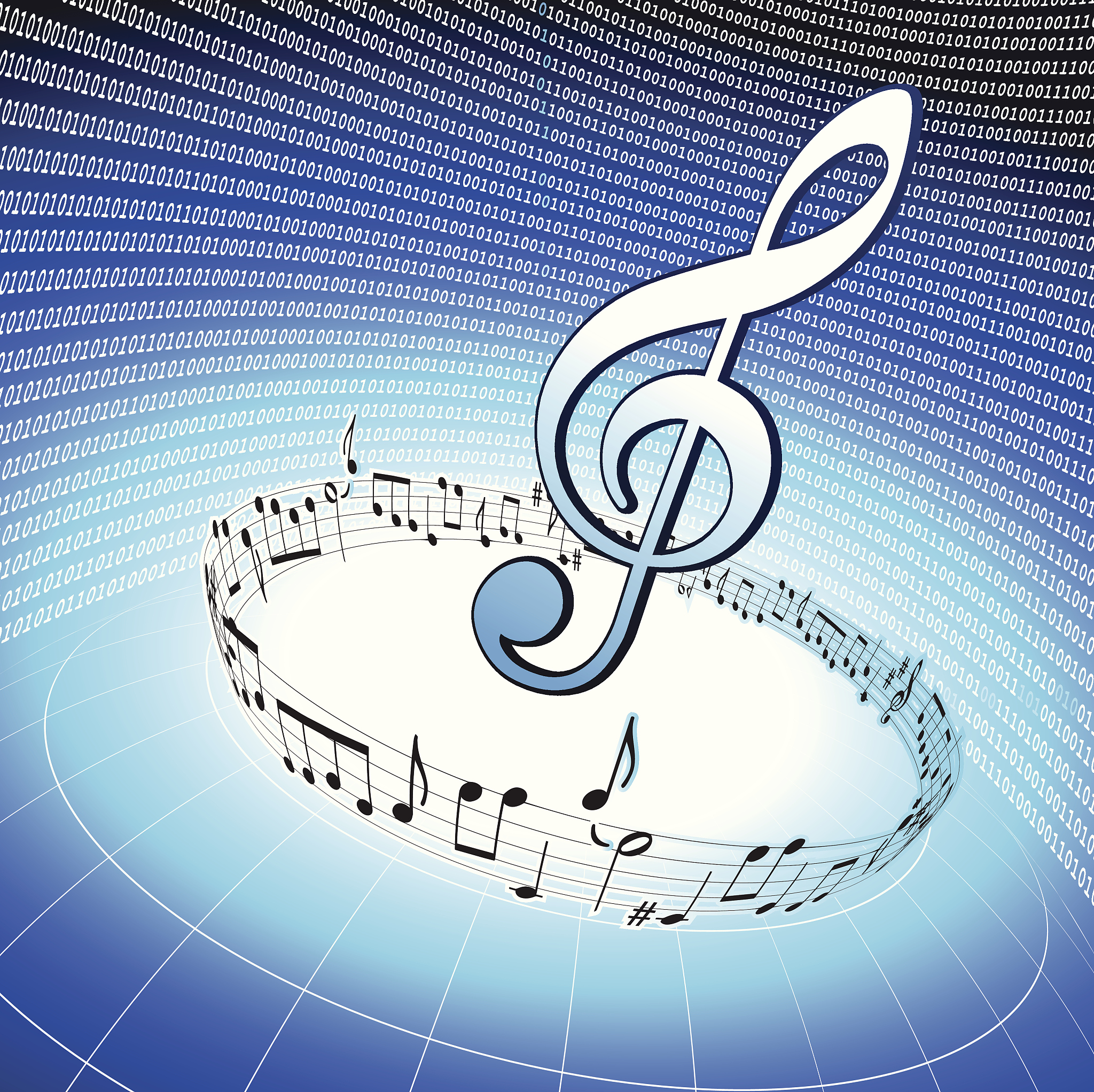 musical note on binary code business background