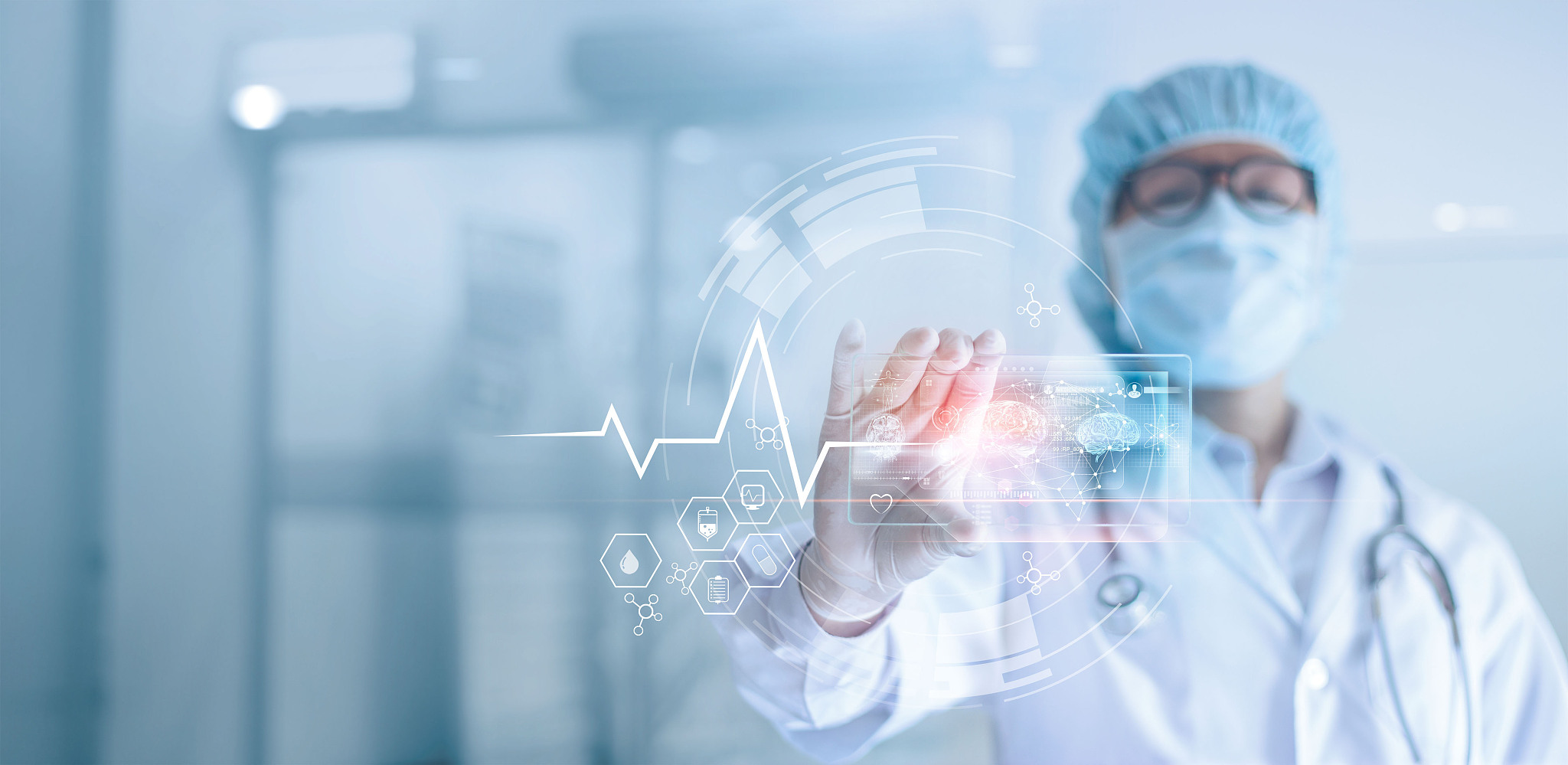 doctor analyzing and examines data a digital holographic plate t