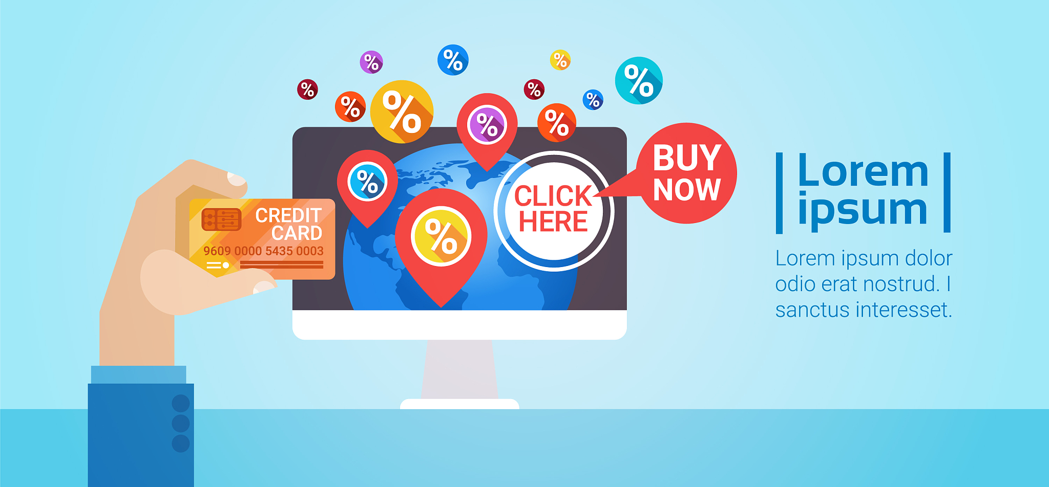 hands holding credit card discount tag sale online