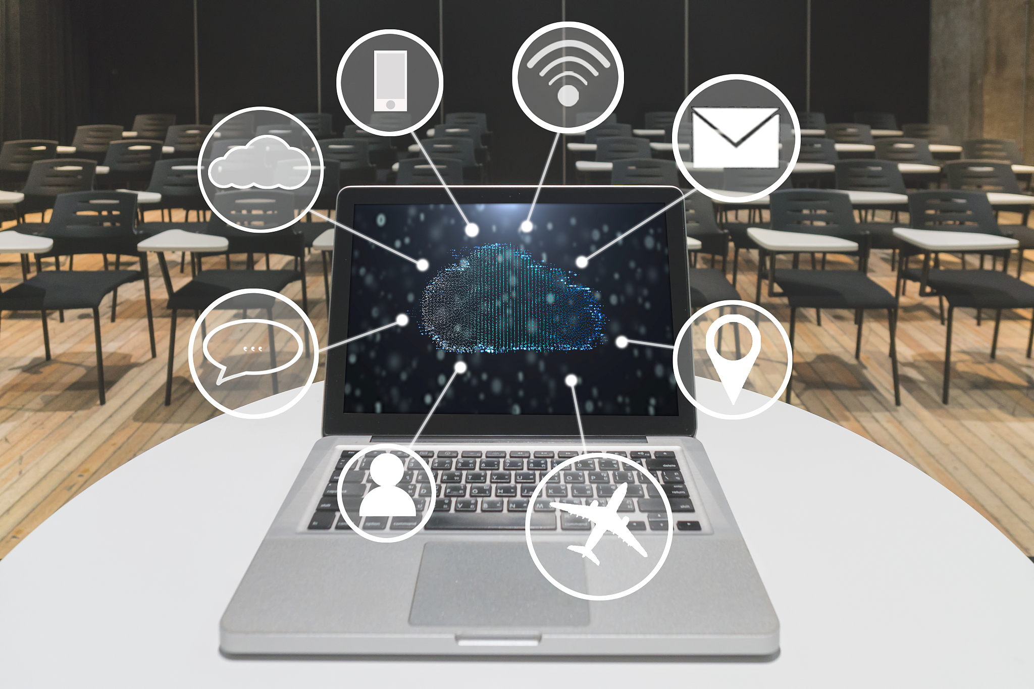 cloud on computer laptop and technology icon concept